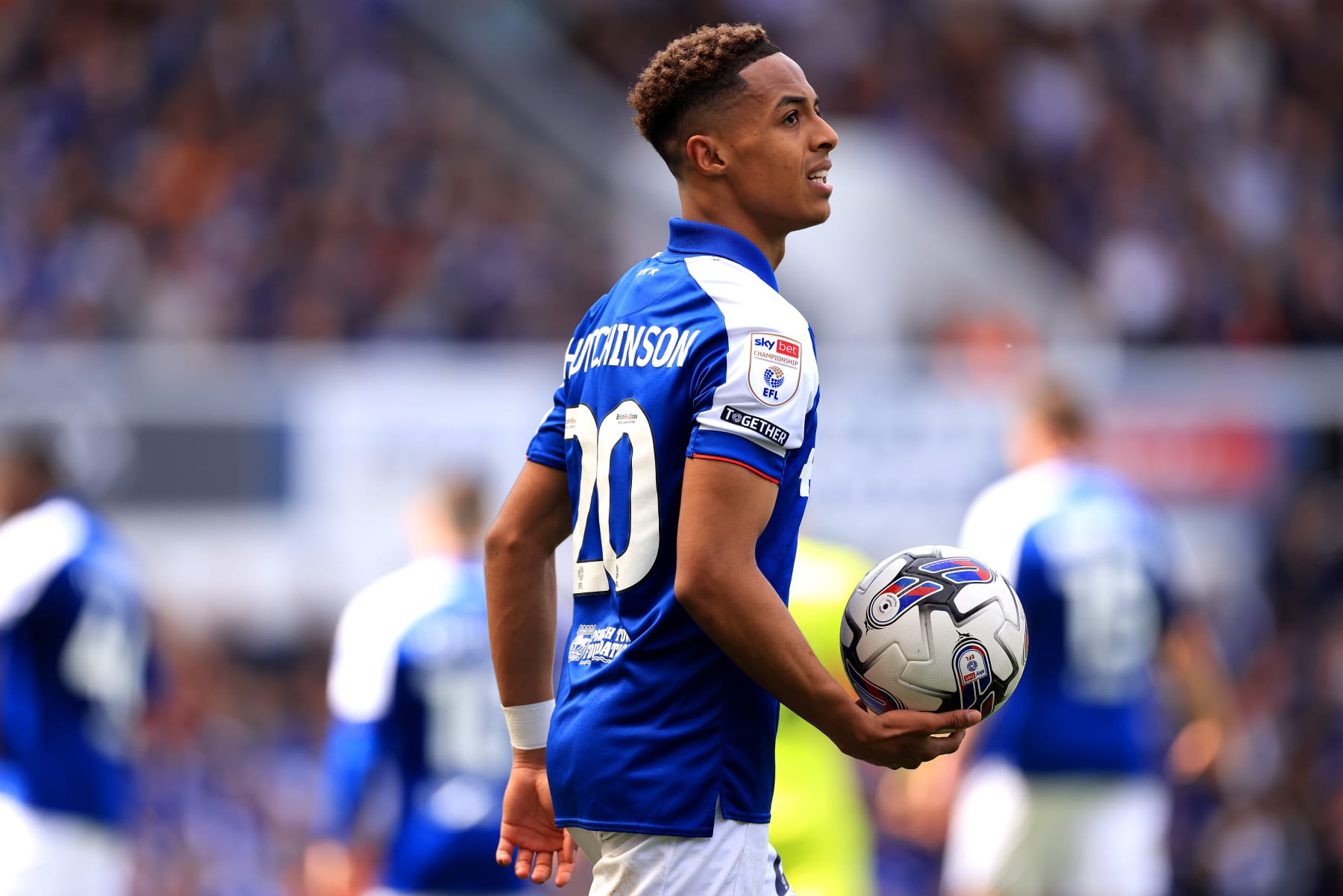 IPSWICH, ENGLAND - MAY 04: Omari Hutchinson of Ipswich Town during the Sky Bet Championship match between Ipswich Town and Huddersfield Town at Portman Road on May 04, 2024 in Ipswich, England. (Photo by Stephen Pond/Getty Images)