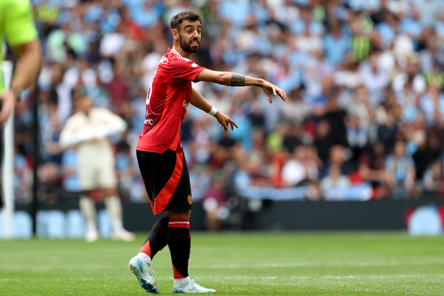 LONDON, ENGLAND - AUGUST 10: Bruno Fernandes of Manchester United during the 2024 FA Community Shield match between Manchester United and Manchester City at Wembley Stadium on August 10, 2024 in London, England. (Photo by Mark Leech/Offside/Offside via Getty Images)