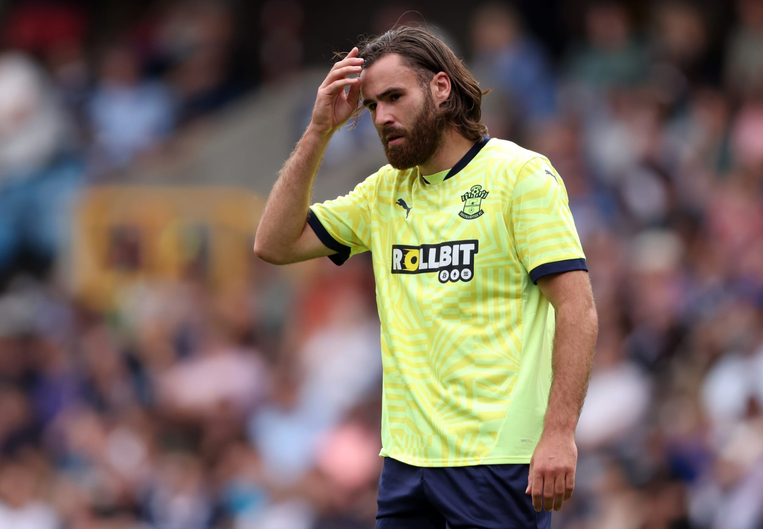 LONDON, ENGLAND - AUGUST 03: Ben Brereton-Diaz of Southampton  during the Pre-Season Friendly match between Millwall and Southampton at The Den on August 03, 2024 in London, England.  (Photo by Paul Harding/Getty Images)