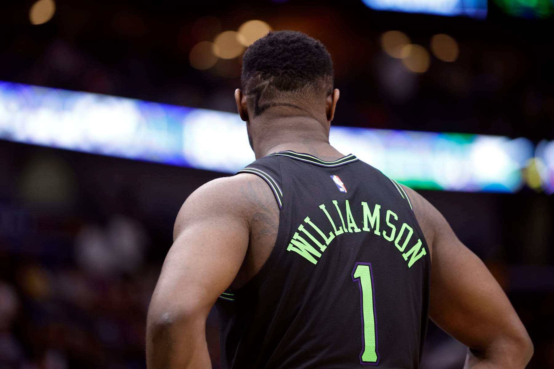 NEW ORLEANS, LOUISIANA - APRIL 14: Zion Williamson #1 of the New Orleans Pelicans waits for a free throw during a game against the Los Angeles Lakers at Smoothie King Center on April 14, 2024 in New Orleans, Louisiana.  The Lakers defeated the Pelicans 124-108.  NOTE TO USER: User expressly acknowledges and agrees that, by downloading and or using this photograph, User is consenting to the terms and conditions of the Getty Images License Agreement. (Photo by Tyler Kaufman/Getty Images)