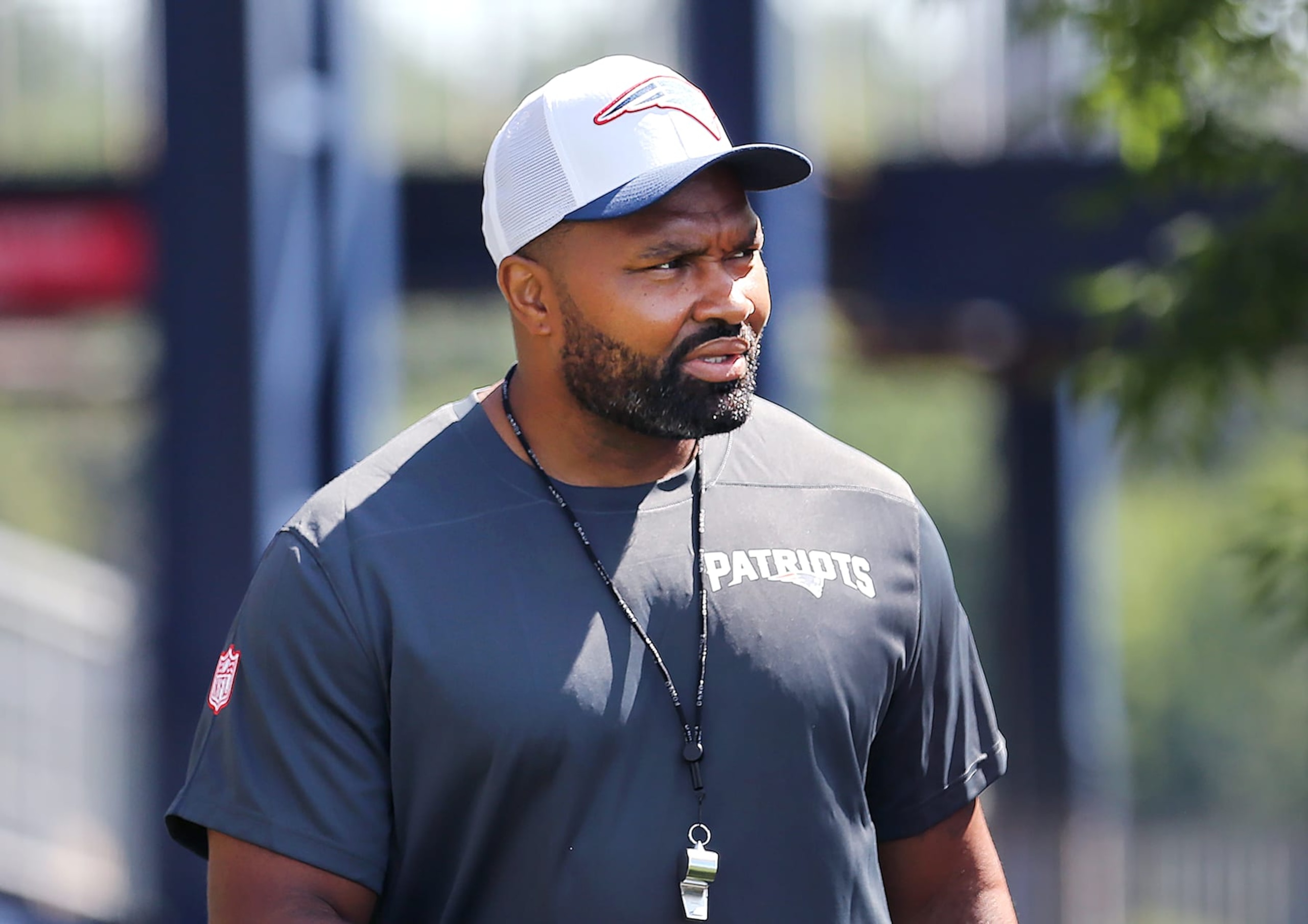 Foxborough, MA - July 26: New England Patriots head coach Jerod Mayo heads out onto the practice field. (Photo by John Tlumacki/The Boston Globe via Getty Images) Foxborough, MA - July 26: New England Patriots head coach Jerod Mayo heads out onto the practice field. (Photo by John Tlumacki/The Boston Globe via Getty Images)