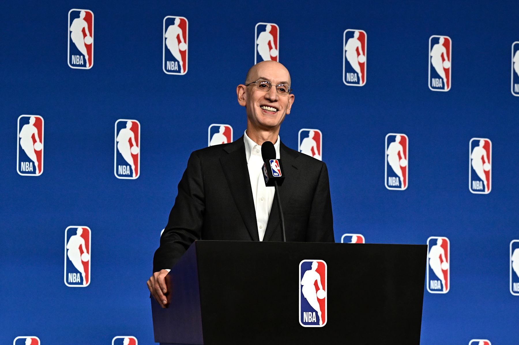 LAS VEGAS, NV - JULY 16: NBA Commissioner Adam Silver speaks to the media after the Board of Governors meeting during the 2024 Las Vegas Summer League on July 16, 2024 at the Thomas & Mack Center in Las Vegas, Nevada. NOTE TO USER: User expressly acknowledges and agrees that, by downloading and/or using this Photograph, user is consenting to the terms and conditions of the Getty Images License Agreement. Mandatory Copyright Notice: Copyright 2024 NBAE (Photo by David Dow/NBAE via Getty Images)