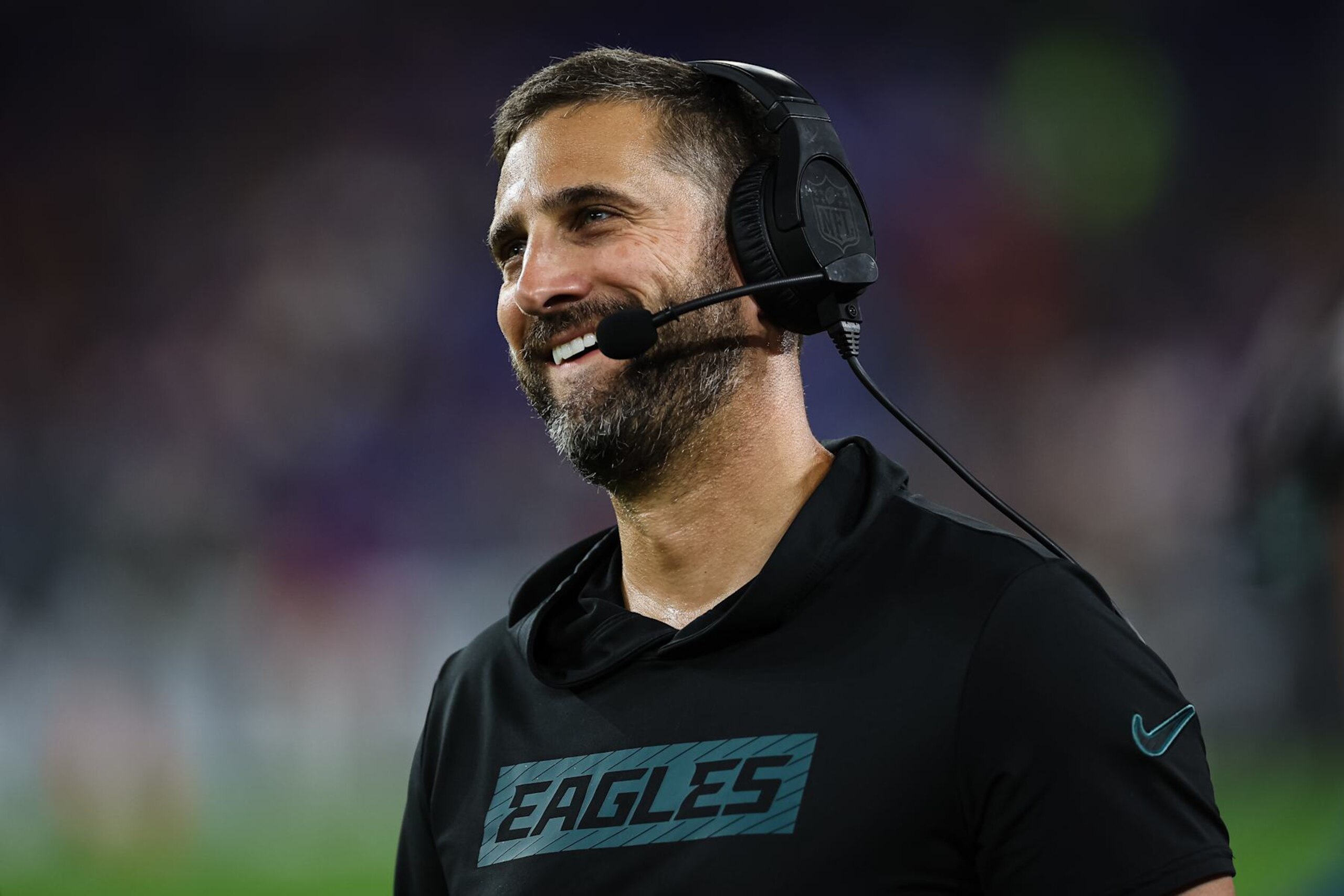 BALTIMORE, MD - AUGUST 09: Head coach Nick Sirianni of the Philadelphia Eagles reacts during the second quarter of a preseason game against the Baltimore Ravens at M&T Bank Stadium on August 9, 2024 in Baltimore, Maryland. (Photo by Scott Taetsch/Getty Images)