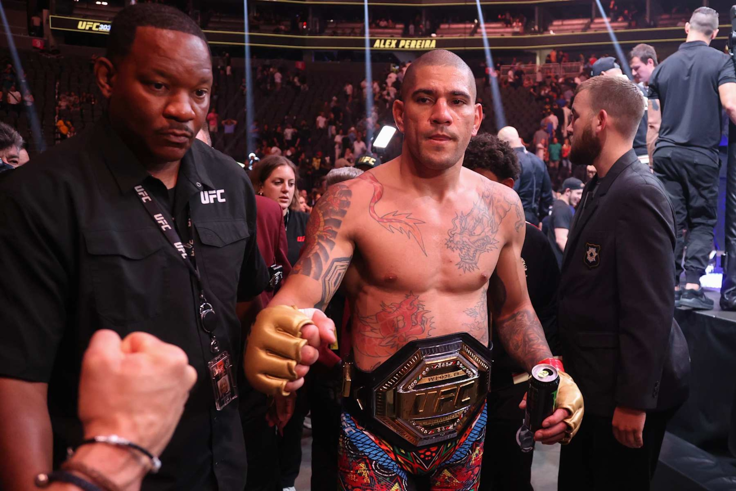 LAS VEGAS, NEVADA - JUNE 29: Alex Pereira of Brazil celebrates after defeating Jiri Prochazka of the Czech Republic, not pictured, by technical knock out during a light heavyweight championship bout during UFC 303 at T-Mobile Arena on June 29, 2024 in Las Vegas, Nevada. (Photo by Ian Maule/Getty Images) LAS VEGAS, NEVADA - JUNE 29: Alex Pereira of Brazil celebrates after defeating Jiri Prochazka of the Czech Republic, not pictured, by technical knock out during a light heavyweight championship bout during UFC 303 at T-Mobile Arena on June 29, 2024 in Las Vegas, Nevada. (Photo by Ian Maule/Getty Images)