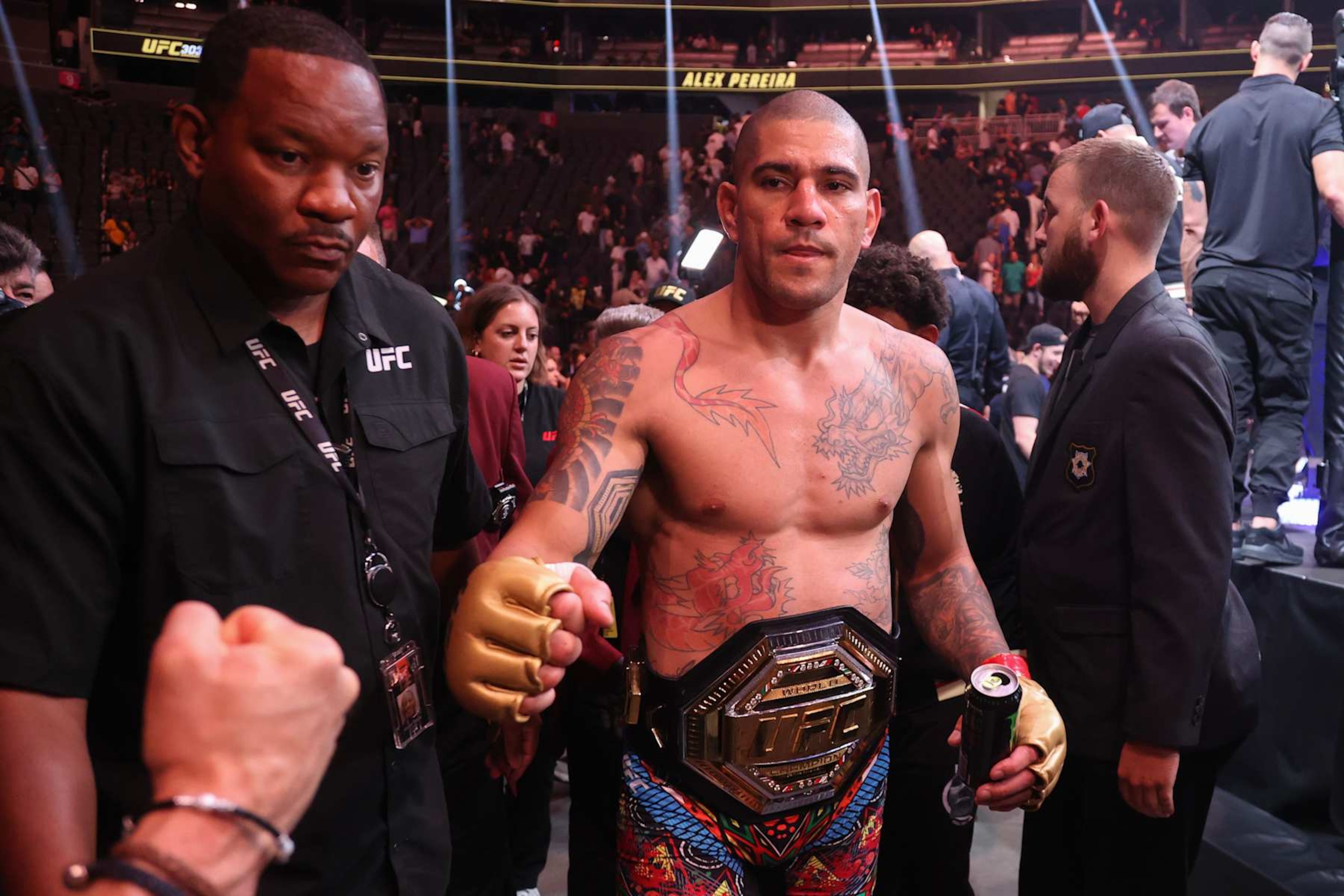 LAS VEGAS, NEVADA - JUNE 29: Alex Pereira of Brazil celebrates after defeating Jiri Prochazka of the Czech Republic, not pictured, by technical knock out during a light heavyweight championship bout during UFC 303 at T-Mobile Arena on June 29, 2024 in Las Vegas, Nevada. (Photo by Ian Maule/Getty Images) LAS VEGAS, NEVADA - JUNE 29: Alex Pereira of Brazil celebrates after defeating Jiri Prochazka of the Czech Republic, not pictured, by technical knock out during a light heavyweight championship bout during UFC 303 at T-Mobile Arena on June 29, 2024 in Las Vegas, Nevada. (Photo by Ian Maule/Getty Images)