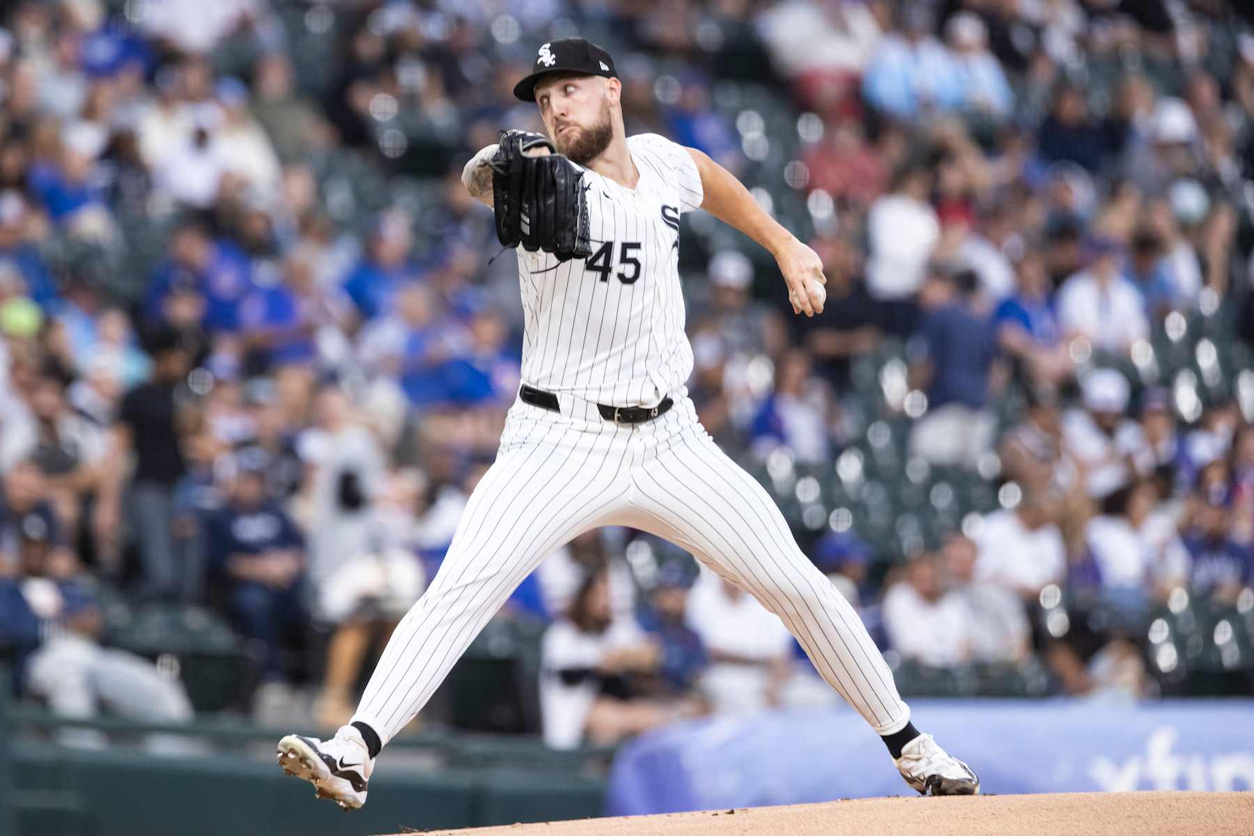 CHICAGO, ILLINOIS - AUGUST 09: Garrett Crochet #45 of the Chicago White Sox delivers a pitch in the first inning against the Chicago Cubs at Guaranteed Rate Field on August 09, 2024 in Chicago, Illinois. (Photo by Griffin Quinn/Getty Images)
