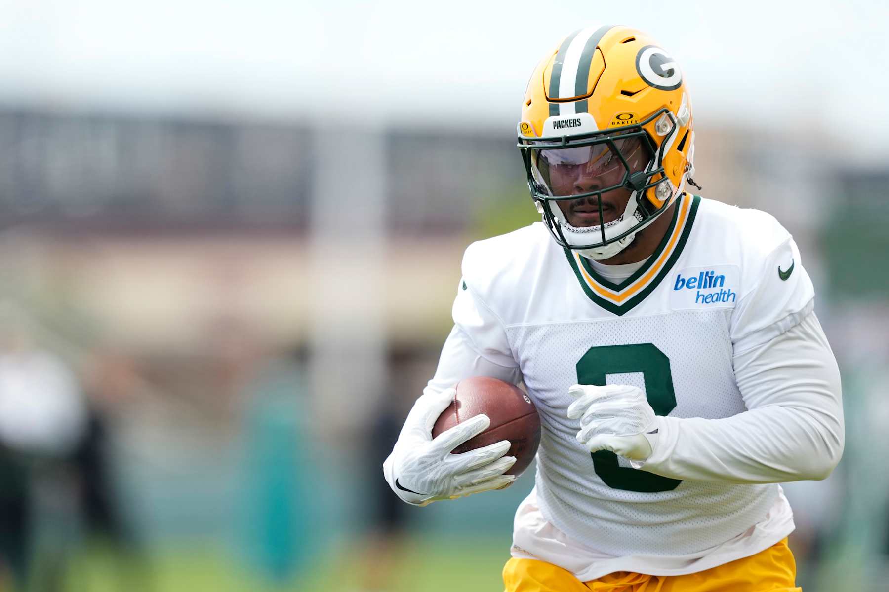 GREEN BAY, WISCONSIN - JUNE 11: Josh Jacobs #8 of the Green Bay Packers participates in drills during the Green Bay Packers Minicamp at Ray Nitschke Field on June 11, 2024 in Green Bay, Wisconsin. (Photo by Patrick McDermott/Getty Images)