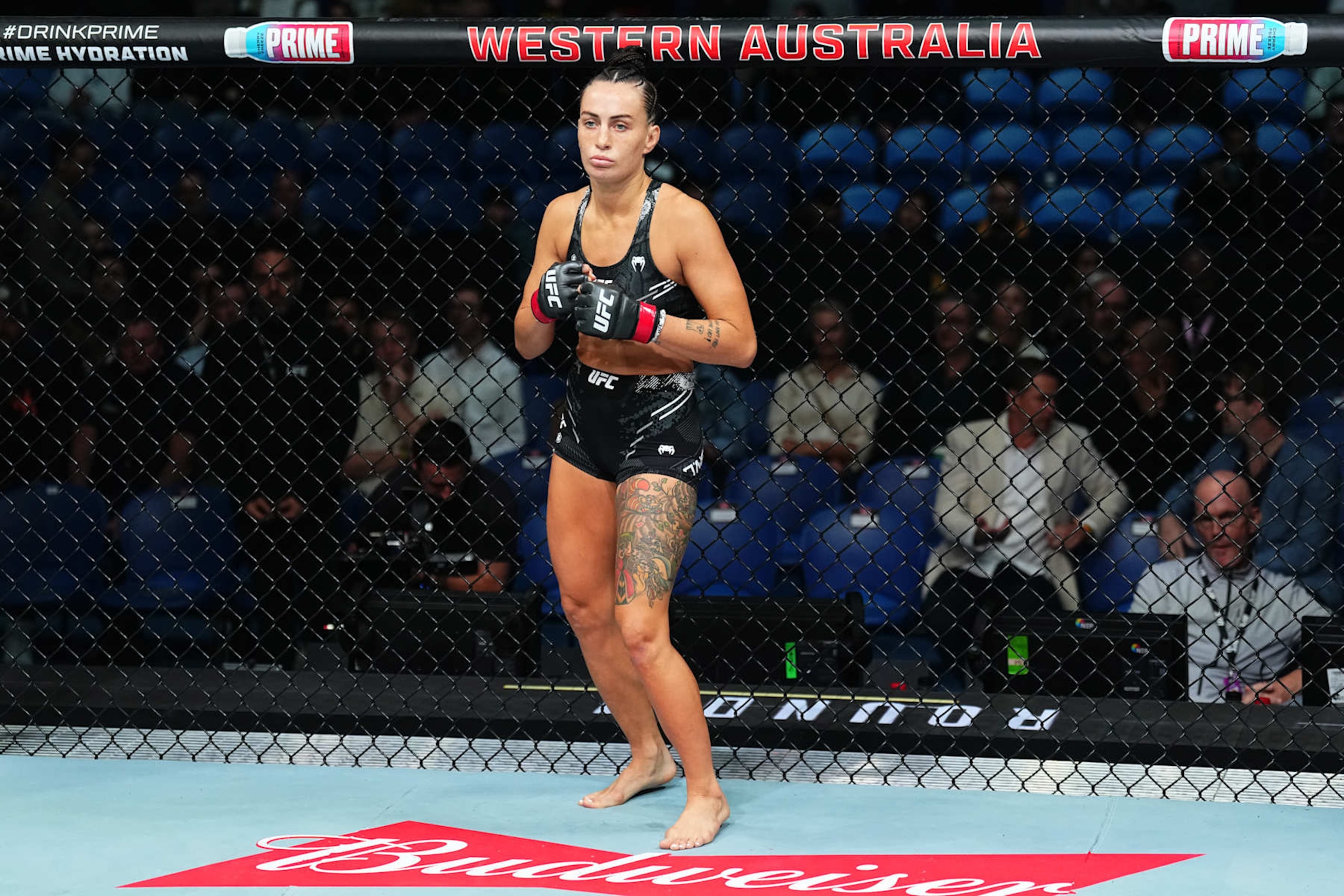 PERTH, AUSTRALIA - AUGUST 18: Casey O'Neill of Scotland prepares to face Luana Santos of Brazil in a flyweight fight during the UFC 305 event at RAC Arena on August 18, 2024 in Perth, Australia. (Photo by Jeff Bottari/Zuffa LLC)