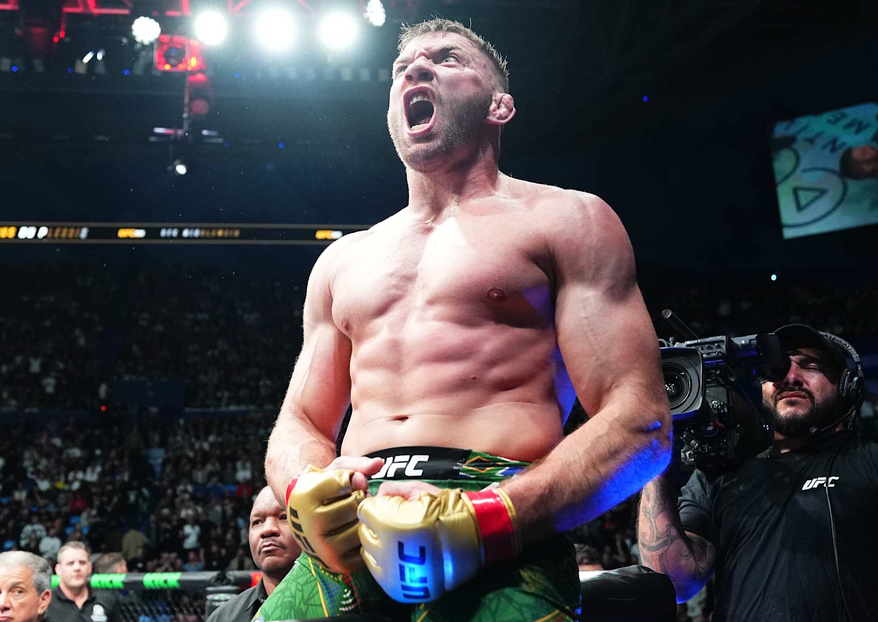 PERTH, AUSTRALIA - AUGUST 18: Dricus Du Plessis of South Africa reacts after his submission victory against Israel Adesanya of Nigeria in the UFC middleweight championship fight during the UFC 305 event at RAC Arena on August 18, 2024 in Perth, Australia. (Photo by Jeff Bottari/Zuffa LLC)