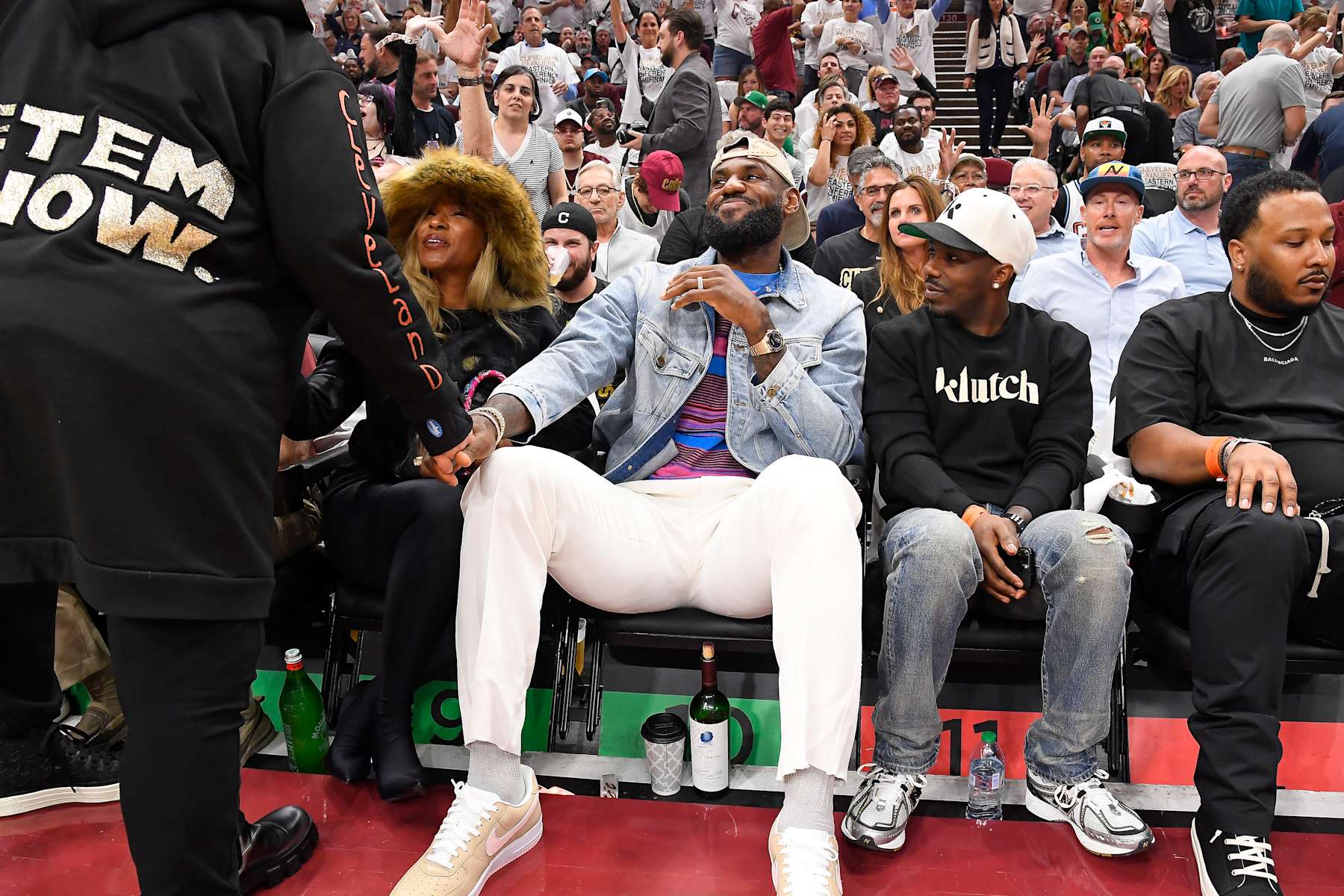 CLEVELAND, OH - MAY 13: LeBron James #23 of the Los Angeles Lakers smiles during the game between the Boston Celtics and the Cleveland Cavaliers during Round 2 Game 4 of the 2024 NBA Playoffs on May 13, 2024 at Rocket Mortgage FieldHouse in Cleveland, Ohio. NOTE TO USER: User expressly acknowledges and agrees that, by downloading and/or using this Photograph, user is consenting to the terms and conditions of the Getty Images License Agreement. Mandatory Copyright Notice: Copyright 2024 NBAE (Photo by Brian Babineau/NBAE via Getty Images)