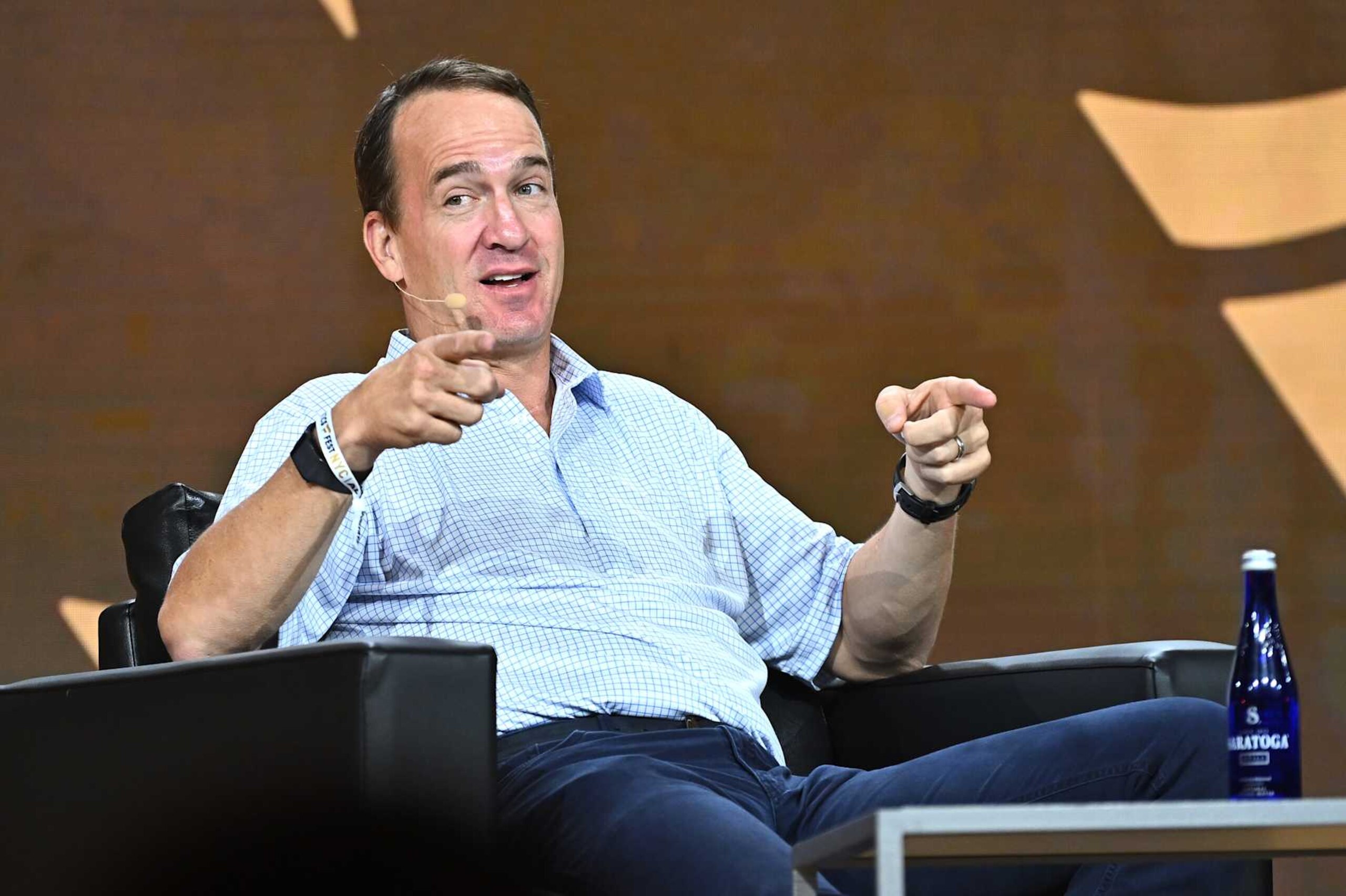 NEW YORK, NEW YORK - AUGUST 18: Peyton Manning speaks onstage during the Fanatics Fest NYC 2024 at Jacob Javits Center on August 18, 2024 in New York City.  (Photo by Roy Rochlin/Getty Images for Fanatics)