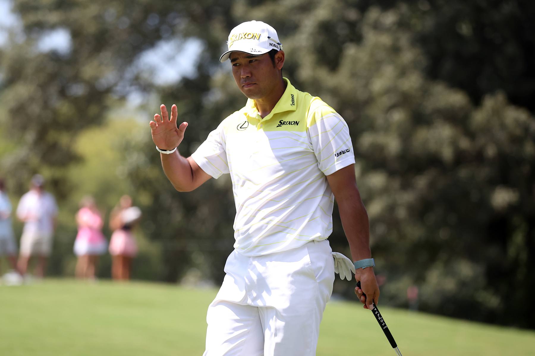 MEMPHIS, TN - AUGUST 18: Hideki Matsuyama (JAP) waves to the crowd after a 38 foot birdie putt on the 8th hole during the final round of the 2024 FedEx St. Jude Championship on August 18, 2024 at TPC Southwind in Memphis, Tennessee. (Photo by Michael Wade/Icon Sportswire via Getty Images) MEMPHIS, TN - AUGUST 18: Hideki Matsuyama (JAP) waves to the crowd after a 38 foot birdie putt on the 8th hole during the final round of the 2024 FedEx St. Jude Championship on August 18, 2024 at TPC Southwind in Memphis, Tennessee. (Photo by Michael Wade/Icon Sportswire via Getty Images)