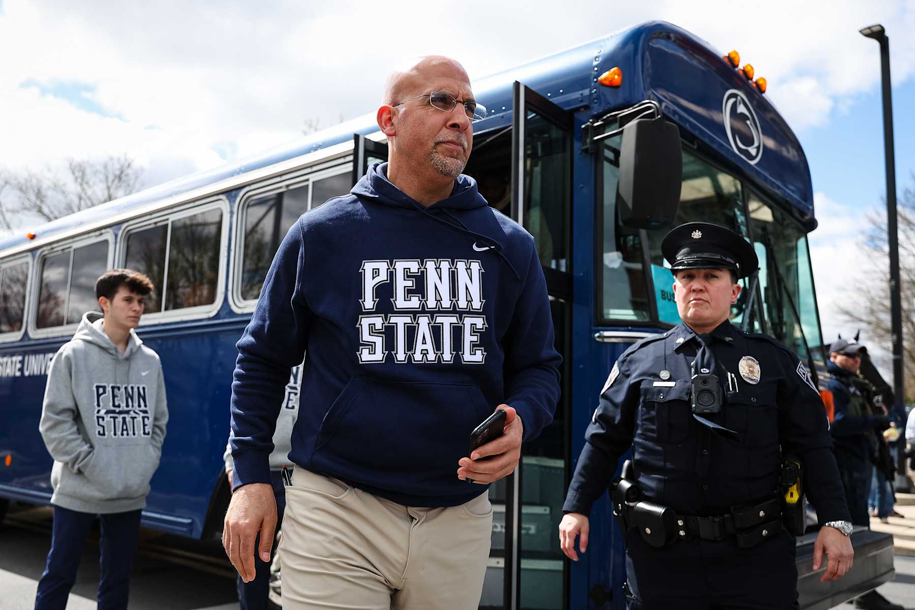 STATE COLLEGE, PA - APRIL 13: Head coach James Franklin arrives at the stadium before the Penn State Spring Football Game at Beaver Stadium on April 13, 2024 in State College, Pennsylvania. (Photo by Scott Taetsch/Getty Images)