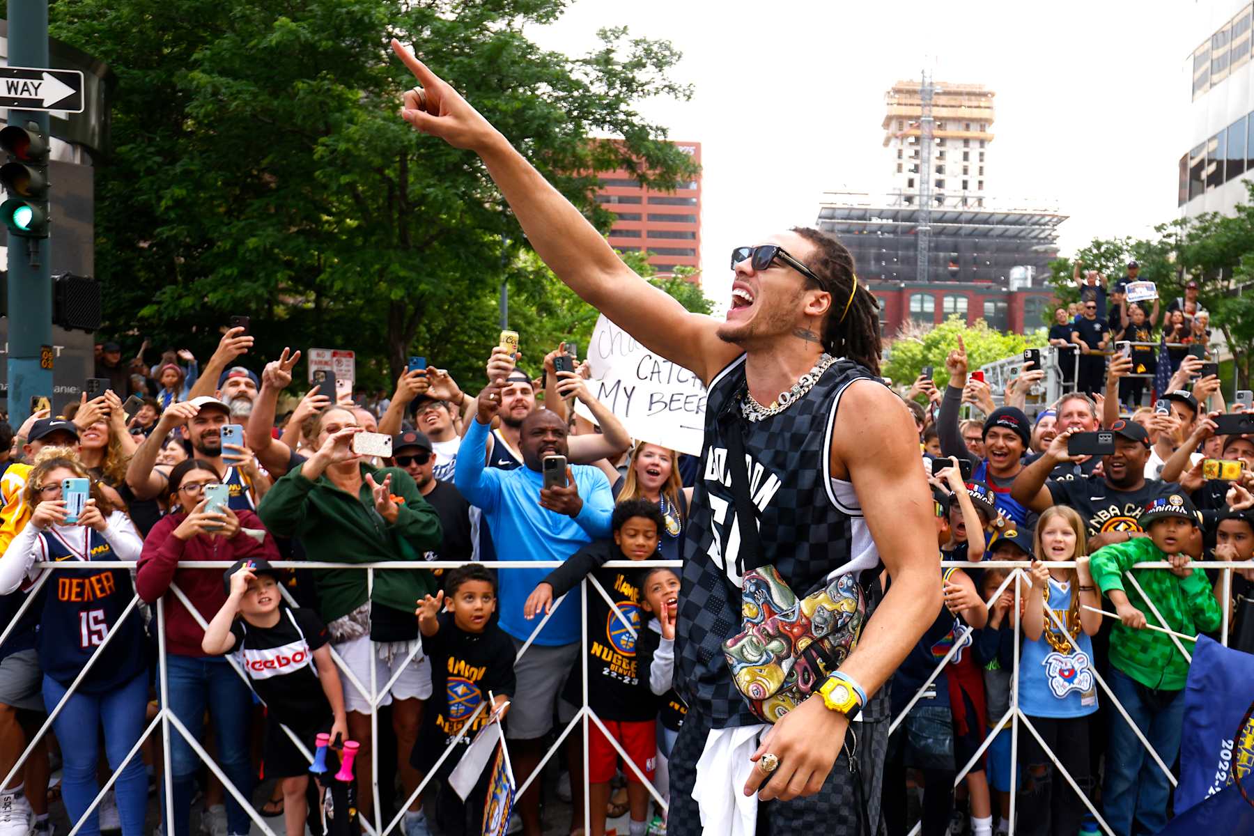 DENVER, COLORADO - JUNE 15: Aaron Gordon #50 waves to the crowd during the Denver Nuggets victory parade and rally after winning the 2023 NBA Championship on June 15, 2023 in Denver, Colorado. NOTE TO USER: User expressly acknowledges and agrees that, by downloading and or using this photograph, User is consenting to the terms and conditions of the Getty Images License Agreement. (Photo by Justin Edmonds/Getty Images)