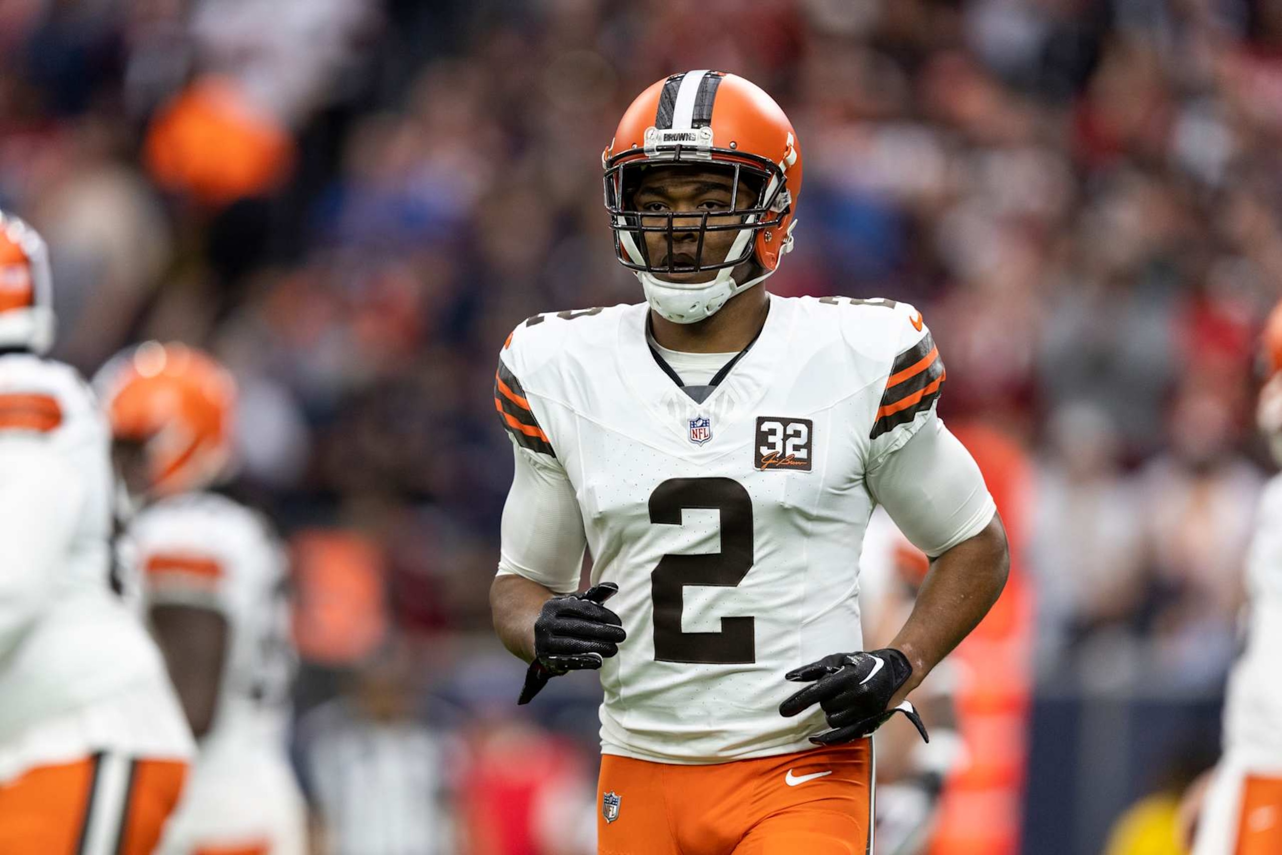 HOUSTON, TEXAS - JANUARY 13: Amari Cooper #2 of the Cleveland Browns runs during an NFL wild-card playoff football game between the Houston Texans and the Cleveland Browns at NRG Stadium on January 13, 2024 in Houston, Texas. (Photo by Michael Owens/Getty Images)