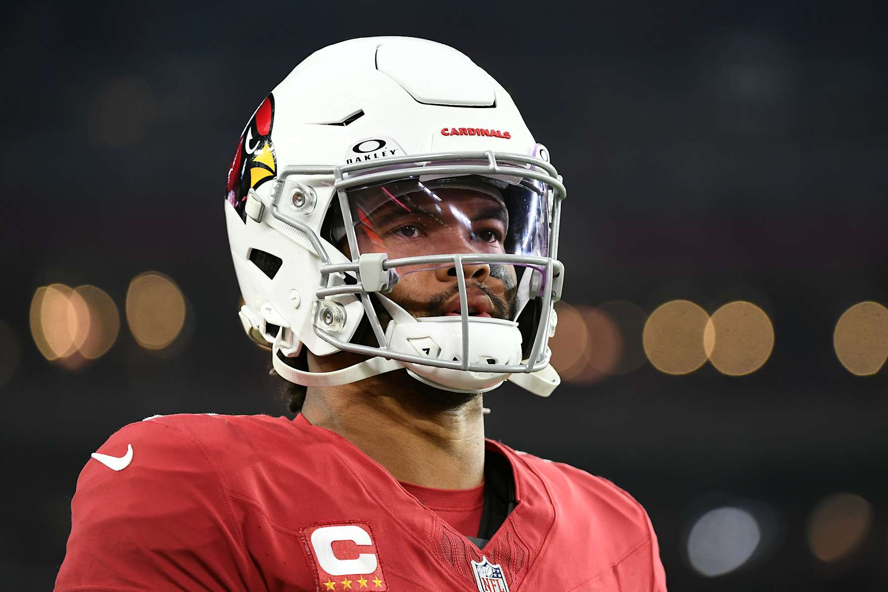 GLENDALE, ARIZONA - JANUARY 07: Kyler Murray #1 of the Arizona Cardinals looks on during the first half against the Seattle Seahawks at State Farm Stadium on January 07, 2024 in Glendale, Arizona. (Photo by Jennifer Stewart/Getty Images)