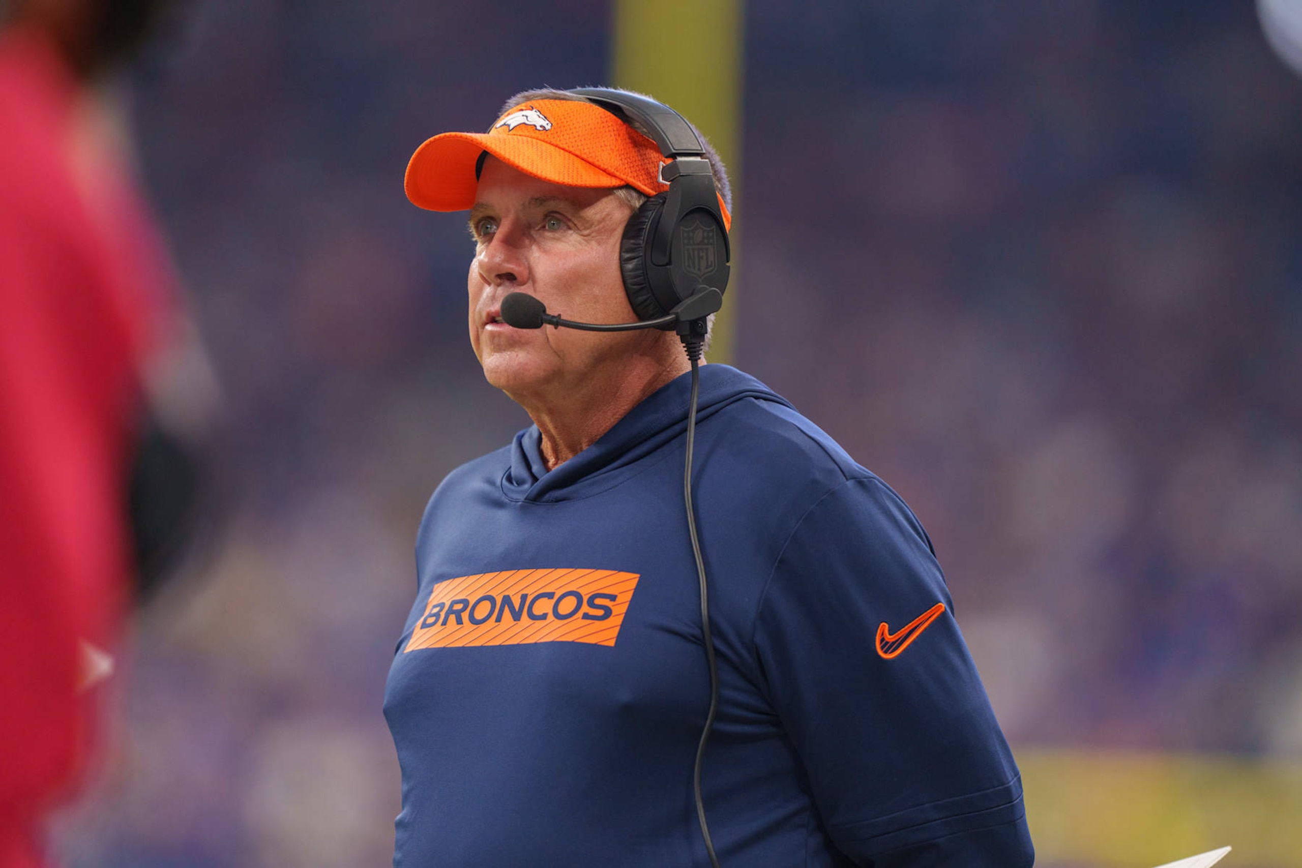 INDIANAPOLIS, IN - AUGUST 11: Head Coach Sean Payton of the Denver Broncos on the sideline during the first half of an NFL preseason football game against the Indianapolis Colts at Lucas Oil Stadium on August 11, 2024 in Indianapolis, Indiana. (Photo by Todd Rosenberg/Getty Images) INDIANAPOLIS, IN - AUGUST 11: Head Coach Sean Payton of the Denver Broncos on the sideline during the first half of an NFL preseason football game against the Indianapolis Colts at Lucas Oil Stadium on August 11, 2024 in Indianapolis, Indiana. (Photo by Todd Rosenberg/Getty Images)
