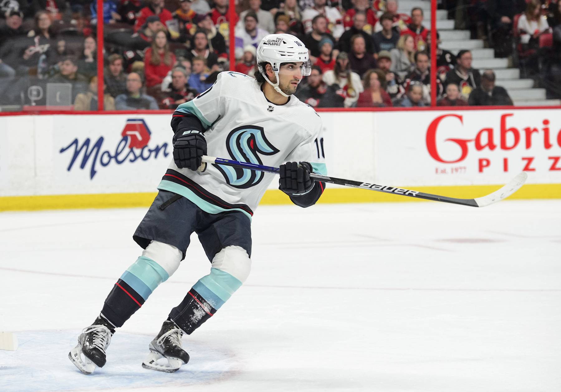 OTTAWA, CANADA - JANUARY 7: Matty Beniers #10 of the Seattle Kraken skates against the Ottawa Senators at Canadian Tire Centre on January 7, 2023 in Ottawa, Ontario, Canada. (Photo by Matt Zambonin/NHLI via Getty Images)