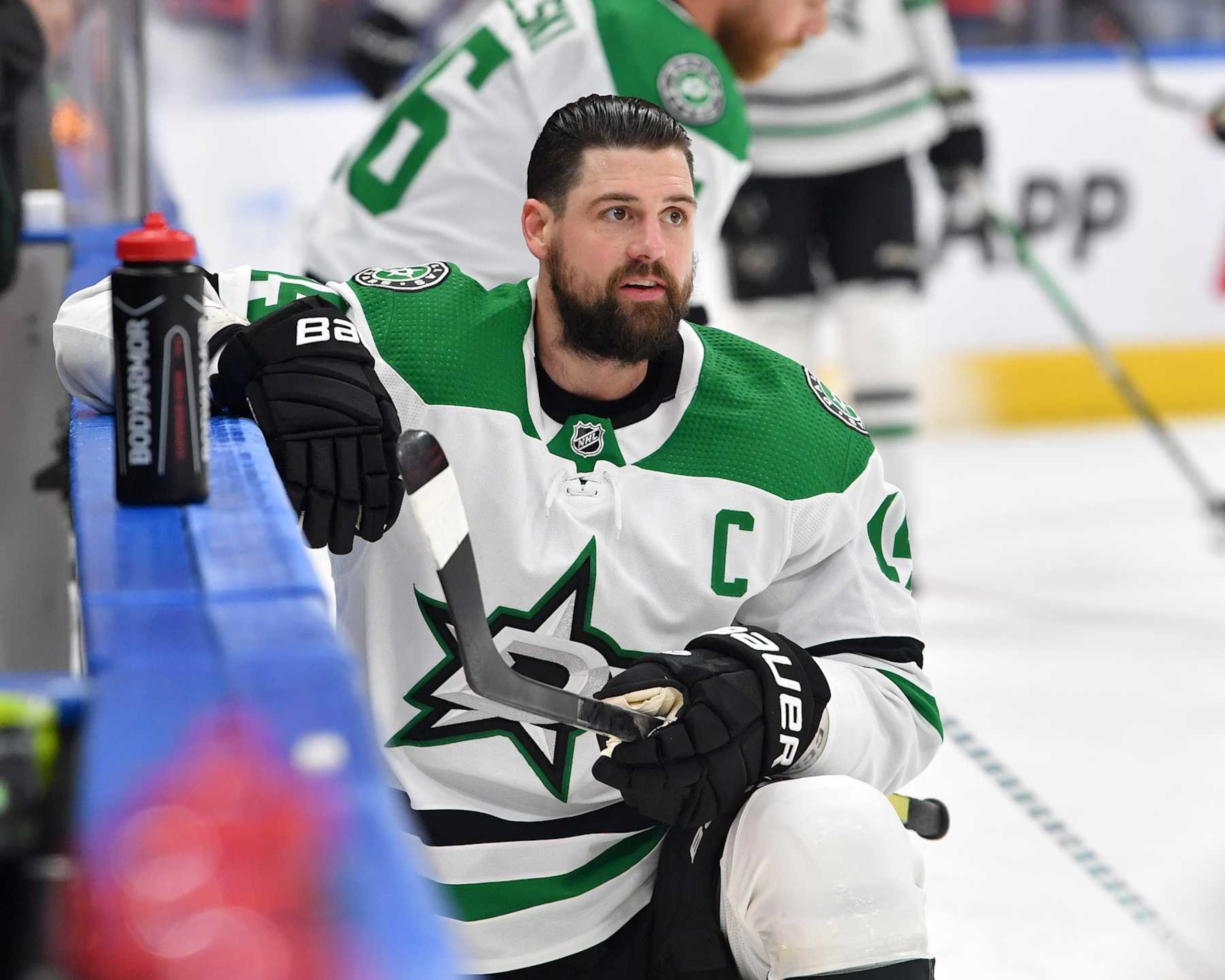 EDMONTON, CANADA - JUNE 02: Jamie Benn #14 of the Dallas Stars warms up before Game Six of the Western Conference Final of the 2024 Stanley Cup Playoffs against the Edmonton Oilers at Rogers Place on June 2, 2024, in Edmonton, Alberta, Canada. (Photo by Andy Devlin/NHLI via Getty Images)
