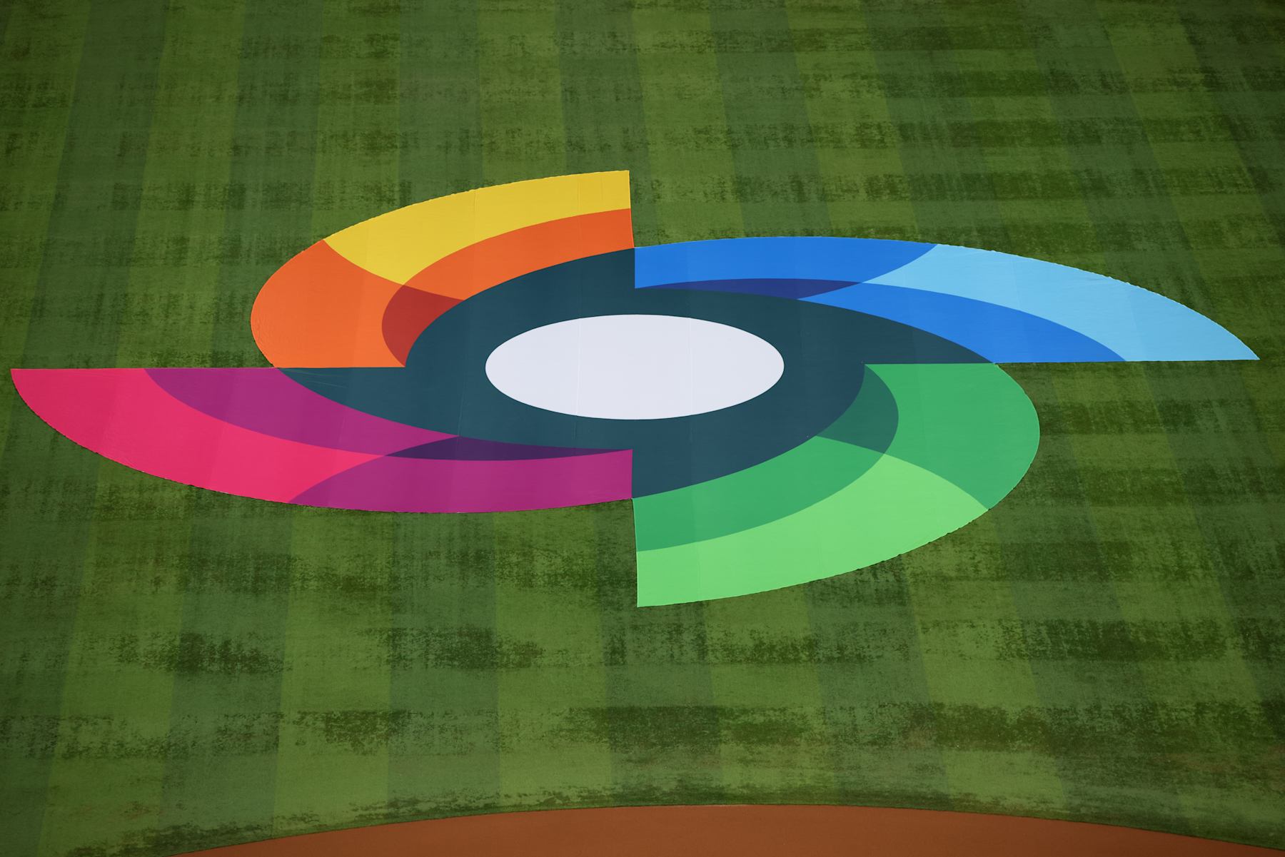MIAMI, FL - MARCH 20:  A general view of the World Baseball Classic logo on the field during the pre-game ceremony prior to the 2023 World Baseball Classic Semifinal game between Team Mexico and Team Japan at loanDepot Park on Monday, March 20, 2023 in Miami, Florida. (Photo by Rob Tringali/WBCI/MLB Photos via Getty Images)