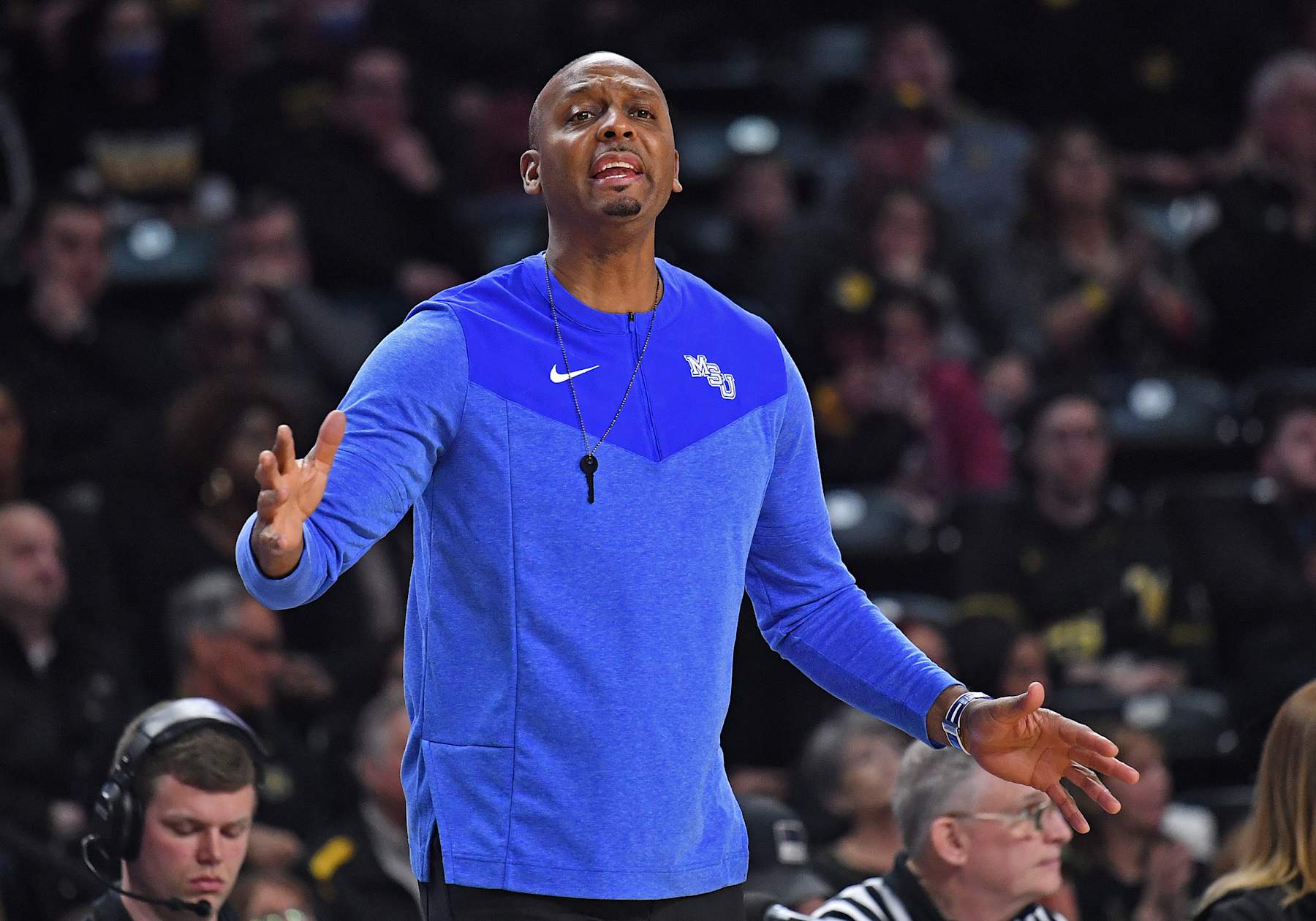 WICHITA, KS - FEBRUARY 23:  Head coach Penny Hardaway of the Memphis Tigers instructs his team during a game in the first half against the Wichita State Shockers at Charles Koch Arena on February 23, 2023 in Wichita, Kansas.  (Photo by Peter G. Aiken/Getty Images)