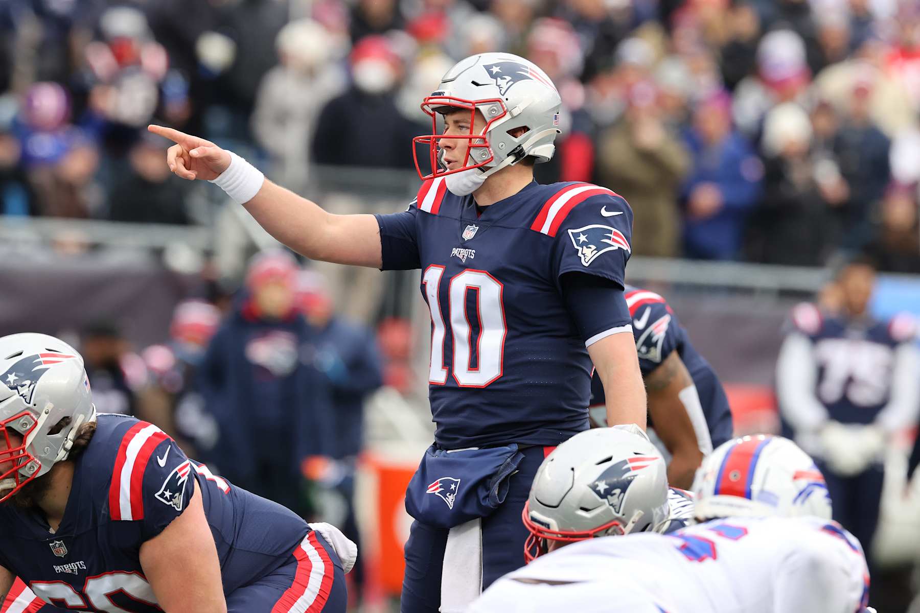 Foxborough, MA - December 26: Quarterback Mac Jones during the first quarter. The New England Patriots host the Buffalo Bills in an NFL game on Sunday, Dec. 26, 2021 at Gillette Stadium in Foxborough, MA. (Photo by Stan Grossfeld/The Boston Globe via Getty Images)