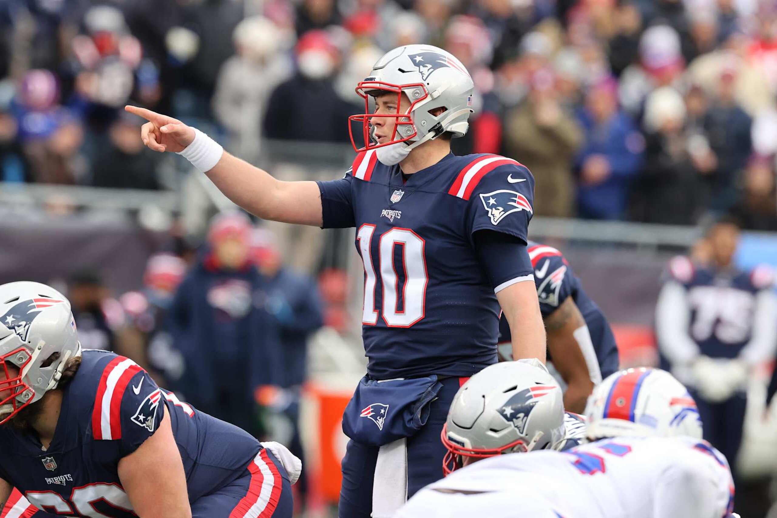 Foxborough, MA - December 26: Quarterback Mac Jones during the first quarter. The New England Patriots host the Buffalo Bills in an NFL game on Sunday, Dec. 26, 2021 at Gillette Stadium in Foxborough, MA. (Photo by Stan Grossfeld/The Boston Globe via Getty Images)