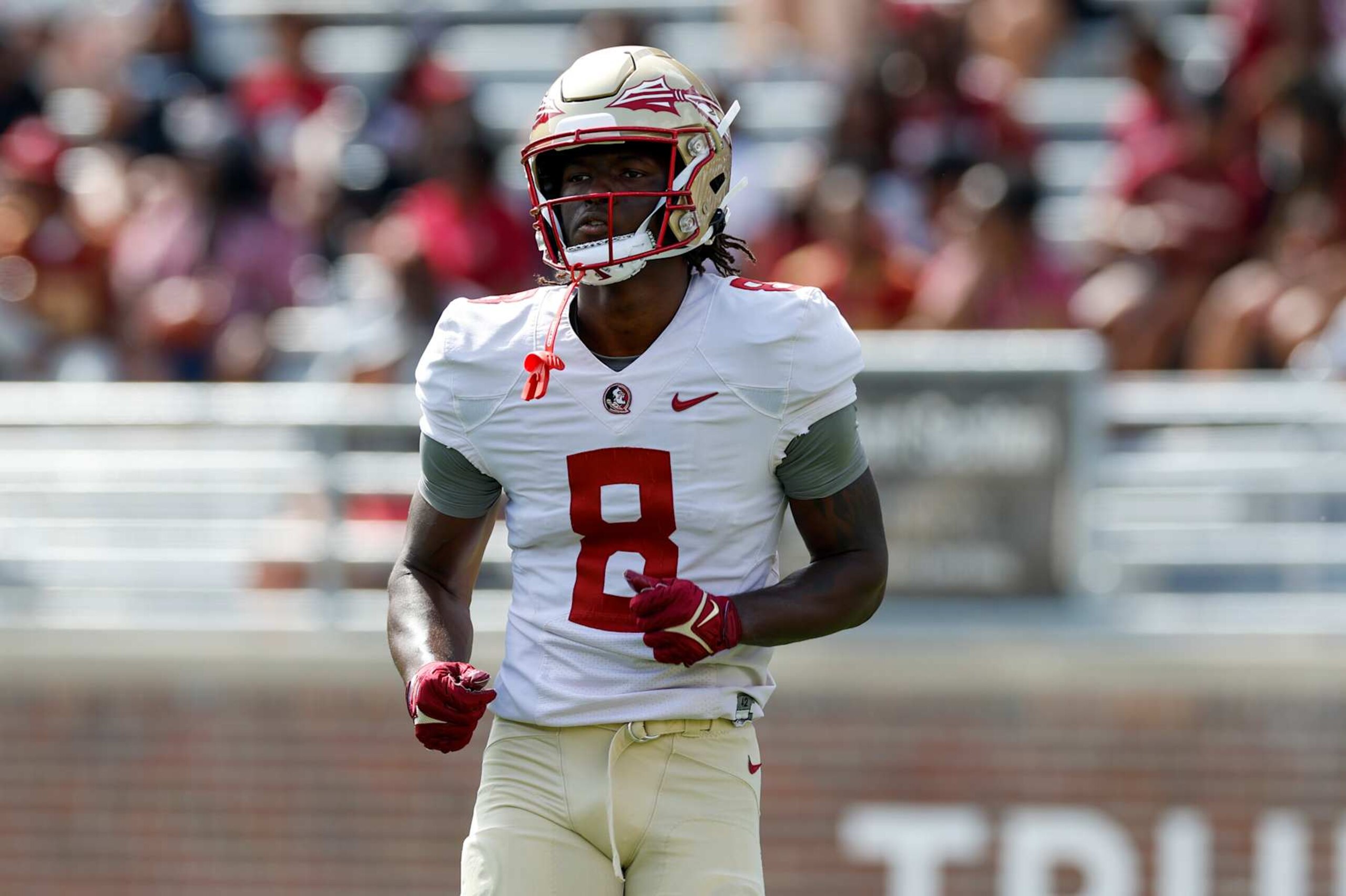 TALLAHASSEE, FL - APRIL 15: Florida State Seminoles wide receiver Hykeem Williams (8) looks on during the Florida State Garnet & Gold Spring Showcase on April 15, 2023 at Bobby Bowden Field at Doak Campbell Stadium in Tallahassee, Fl. (Photo by David Rosenblum/Icon Sportswire via Getty Images)