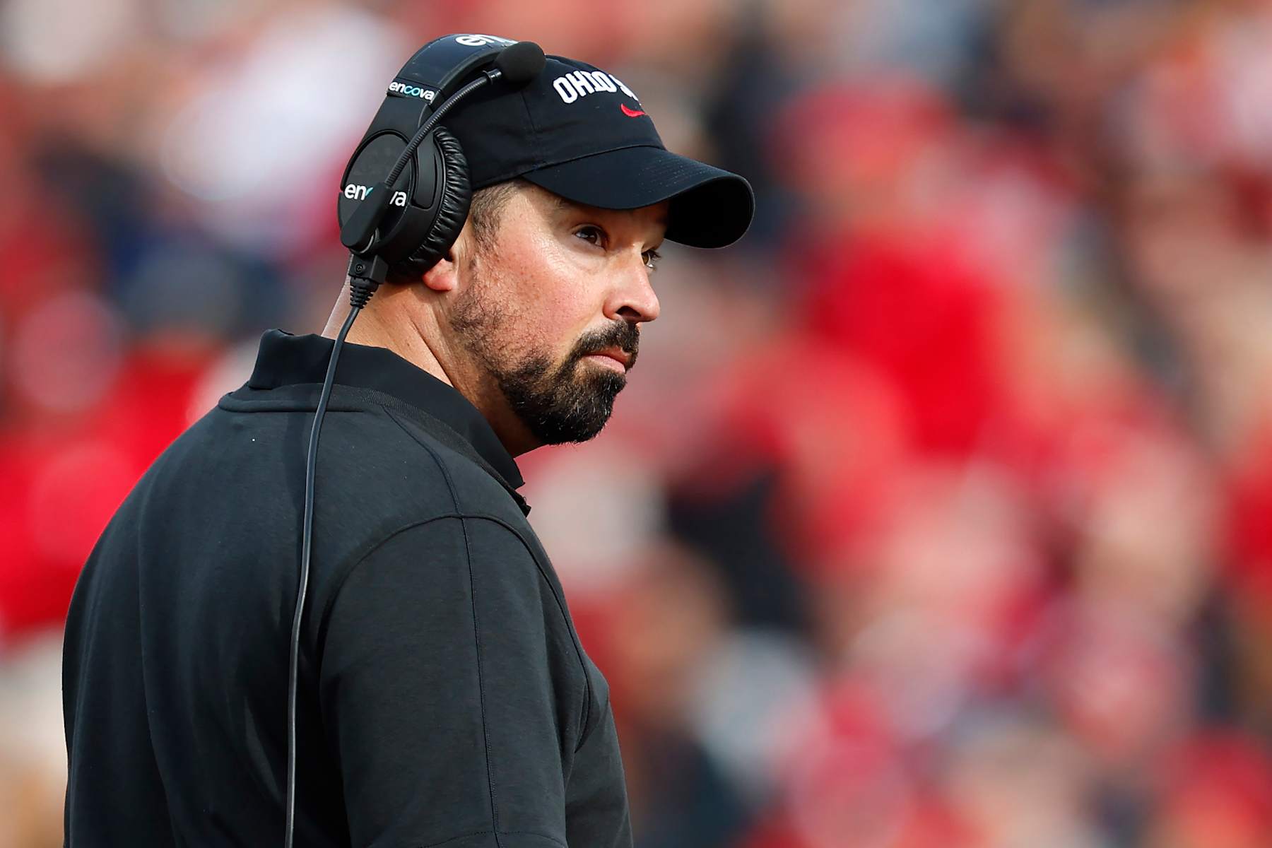 PISCATAWAY, NEW JERSEY - NOVEMBER 4: Head coach Ryan Day of the Ohio State Buckeyes during a college football game against the Rutgers Scarlet Knights at SHI Stadium on November 4, 2023 in Piscataway, New Jersey. (Photo by Rich Schultz/Getty Images)
