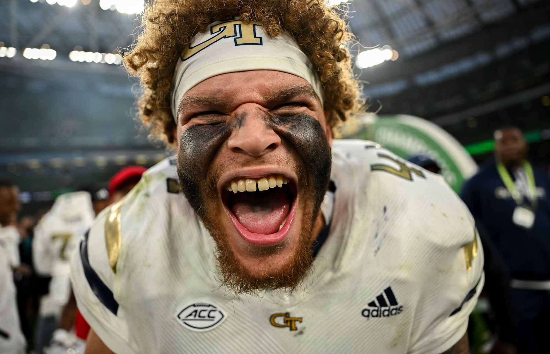 Dublin , Ireland - 24 August 2024; Georgia Tech Yellow Jackets linebacker Kyle Efford celebrates after the 2024 Aer Lingus College Football Classic match between Florida State and Georgia Tech at Aviva Stadium in Dublin. (Photo By David Fitzgerald/Sportsfile via Getty Images)