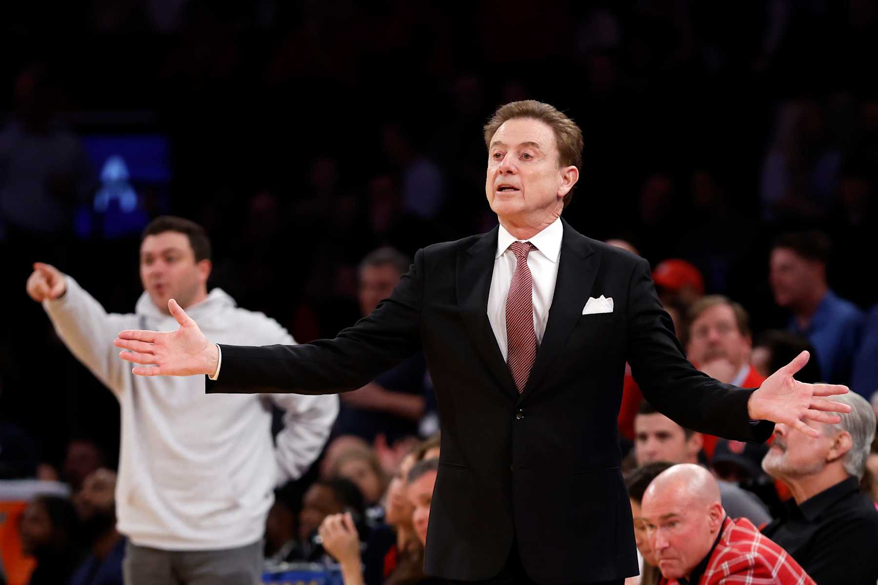 NEW YORK, NEW YORK - MARCH 15: head coach Rick Pitino of the St. John's Red Storm reacts in the first half against the Connecticut Huskies during the Semifinal round of the Big East Basketball Tournament at Madison Square Garden on March 15, 2024 in New York City. (Photo by Sarah Stier/Getty Images)