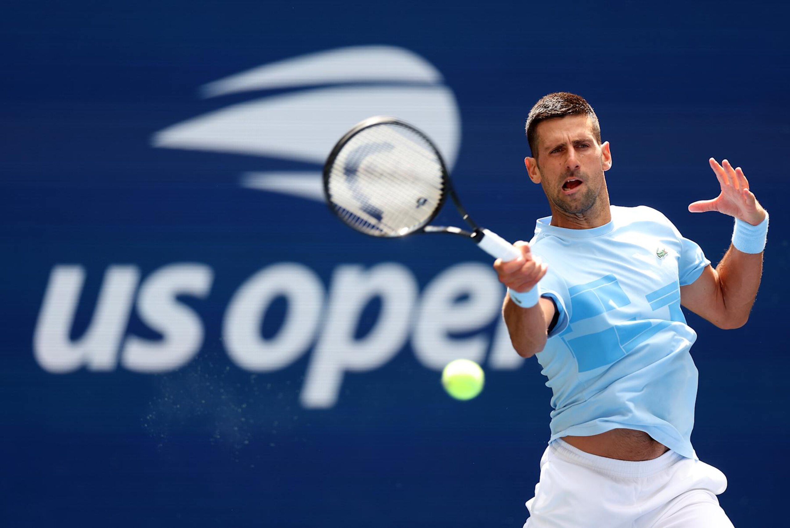 NEW YORK, NEW YORK - AUGUST 24:  Novak Djokovic of Serbia practices ahead of the US Open at USTA Billie Jean King National Tennis Center on August 24, 2024 in New York City.  (Photo by Jamie Squire/Getty Images)