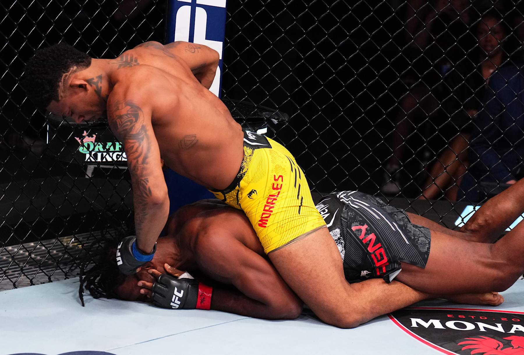 LAS VEGAS, NEVADA - AUGUST 24: Michael Morales of Ecuador punches Neil Magny in a welterweight fight during the UFC Fight Night event at UFC APEX on August 24, 2024 in Las Vegas, Nevada. (Photo by Chris Unger/Zuffa LLC)