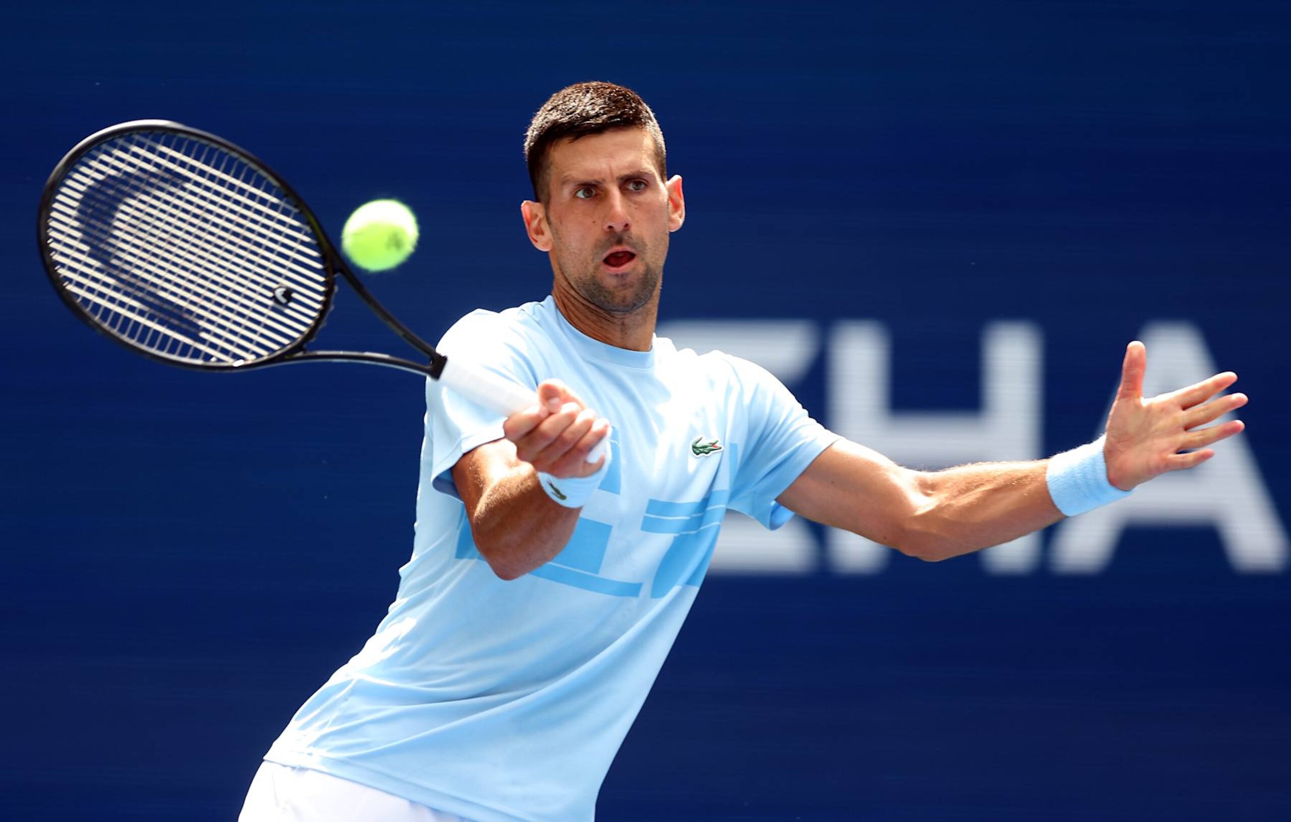 NEW YORK, NEW YORK - AUGUST 24:  Novak Djokovic of Serbia practices ahead of the US Open at USTA Billie Jean King National Tennis Center on August 24, 2024 in New York City.  (Photo by Jamie Squire/Getty Images)