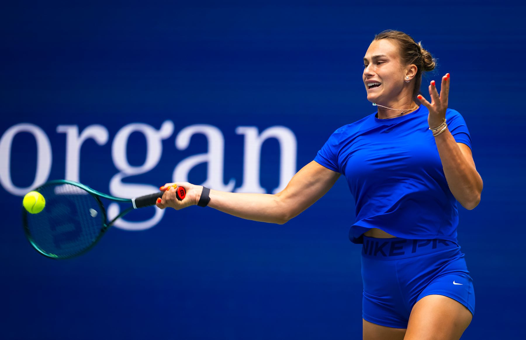 NEW YORK, NEW YORK - AUGUST 22: Aryna Sabalenka during practice ahead of the US Open at USTA Billie Jean King National Tennis Center on August 22, 2024 in New York City (Photo by Robert Prange/Getty Images)