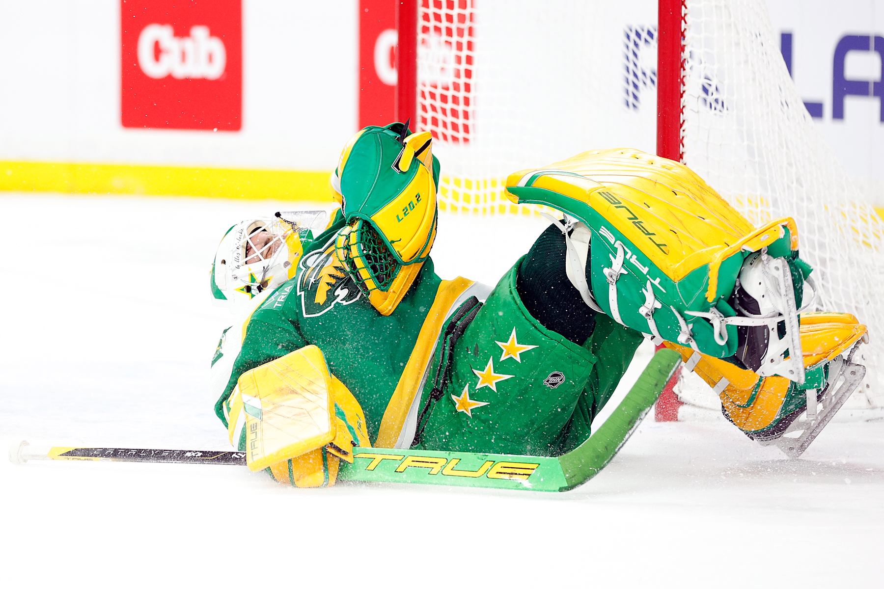 ST PAUL, MINNESOTA - MARCH 23: Marc-Andre Fleury #29 of the Minnesota Wild reacts to making a save against the St. Louis Blues in the first period at Xcel Energy Center on March 23, 2024 in St Paul, Minnesota. (Photo by David Berding/Getty Images)
