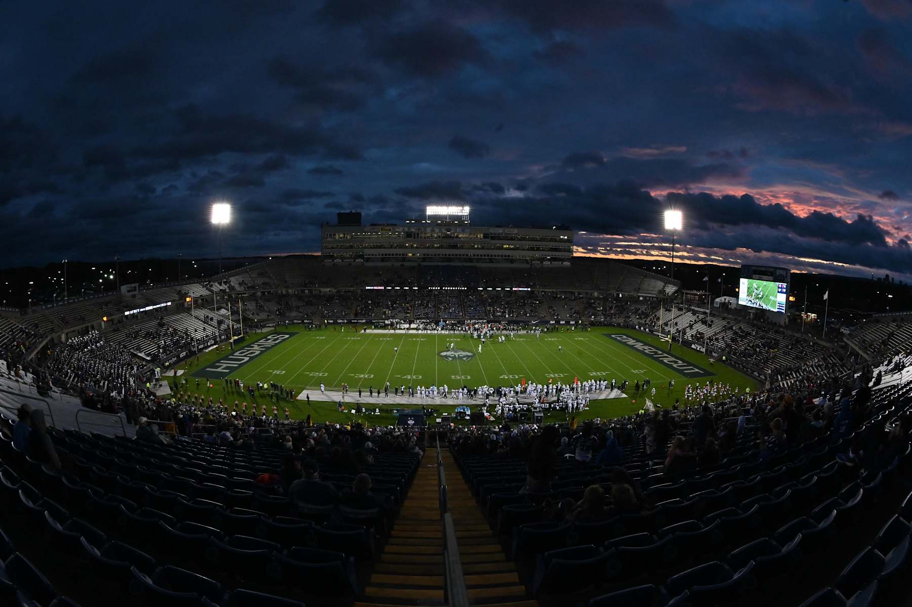 EAST HARTFORD, CT - OCTOBER 21: A View of Pratt & Whitney Stadium during the game as the South Florida Bulls take on the UConn Huskies on October 21, 2023, at the Pratt & Whitney Stadium at Rentschler Field in East Hartford, Connecticut. (Photo by Williams Paul/Icon Sportswire via Getty Images)