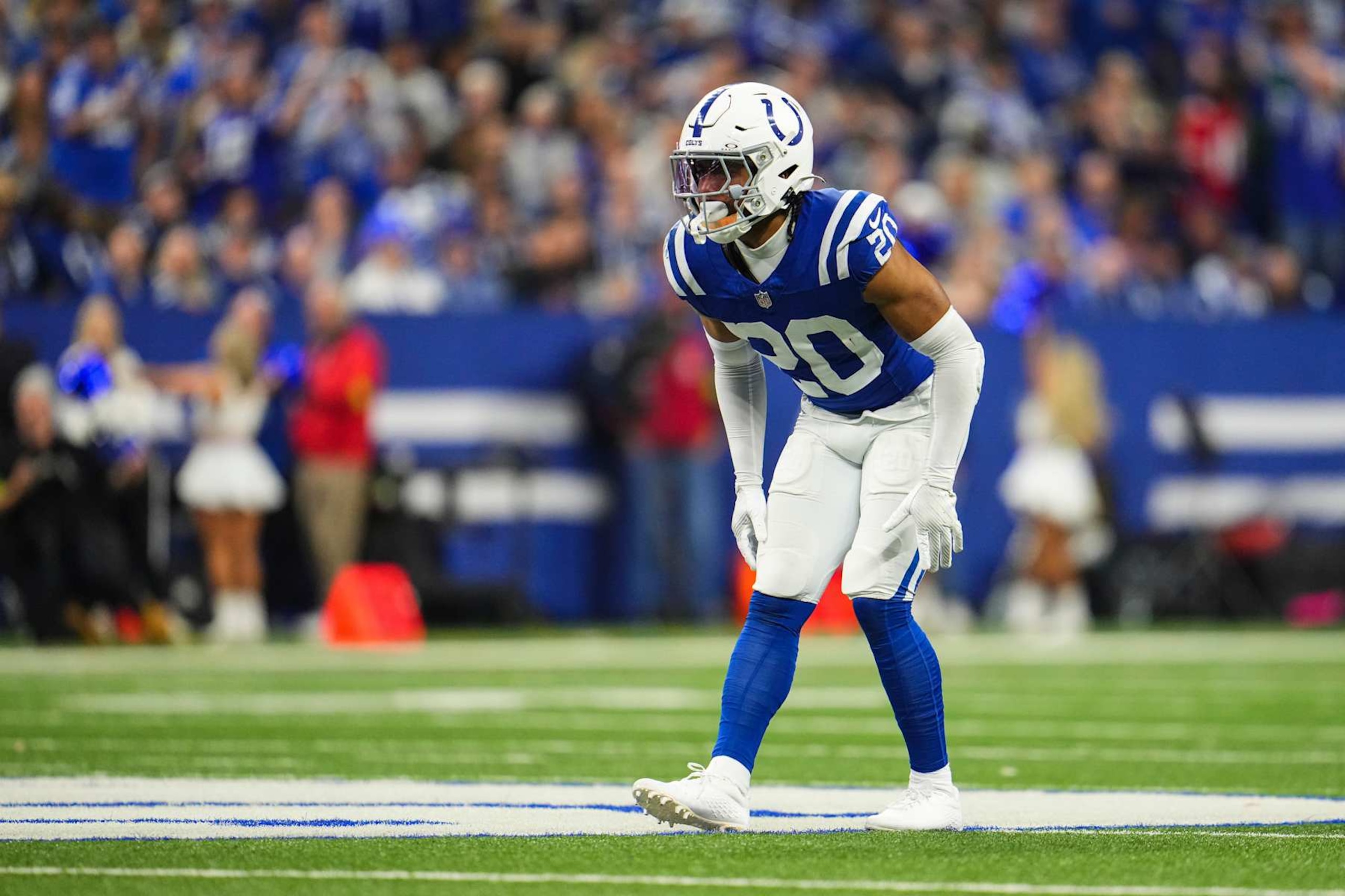 INDIANAPOLIS, IN - JANUARY 06: Nick Cross #20 of the Indianapolis Colts defends in coverage during an NFL football game against the Houston Texans at Lucas Oil Stadium on January 6, 2024 in Indianapolis, Indiana. (Photo by Cooper Neill/Getty Images) INDIANAPOLIS, IN - JANUARY 06: Nick Cross #20 of the Indianapolis Colts defends in coverage during an NFL football game against the Houston Texans at Lucas Oil Stadium on January 6, 2024 in Indianapolis, Indiana. (Photo by Cooper Neill/Getty Images)