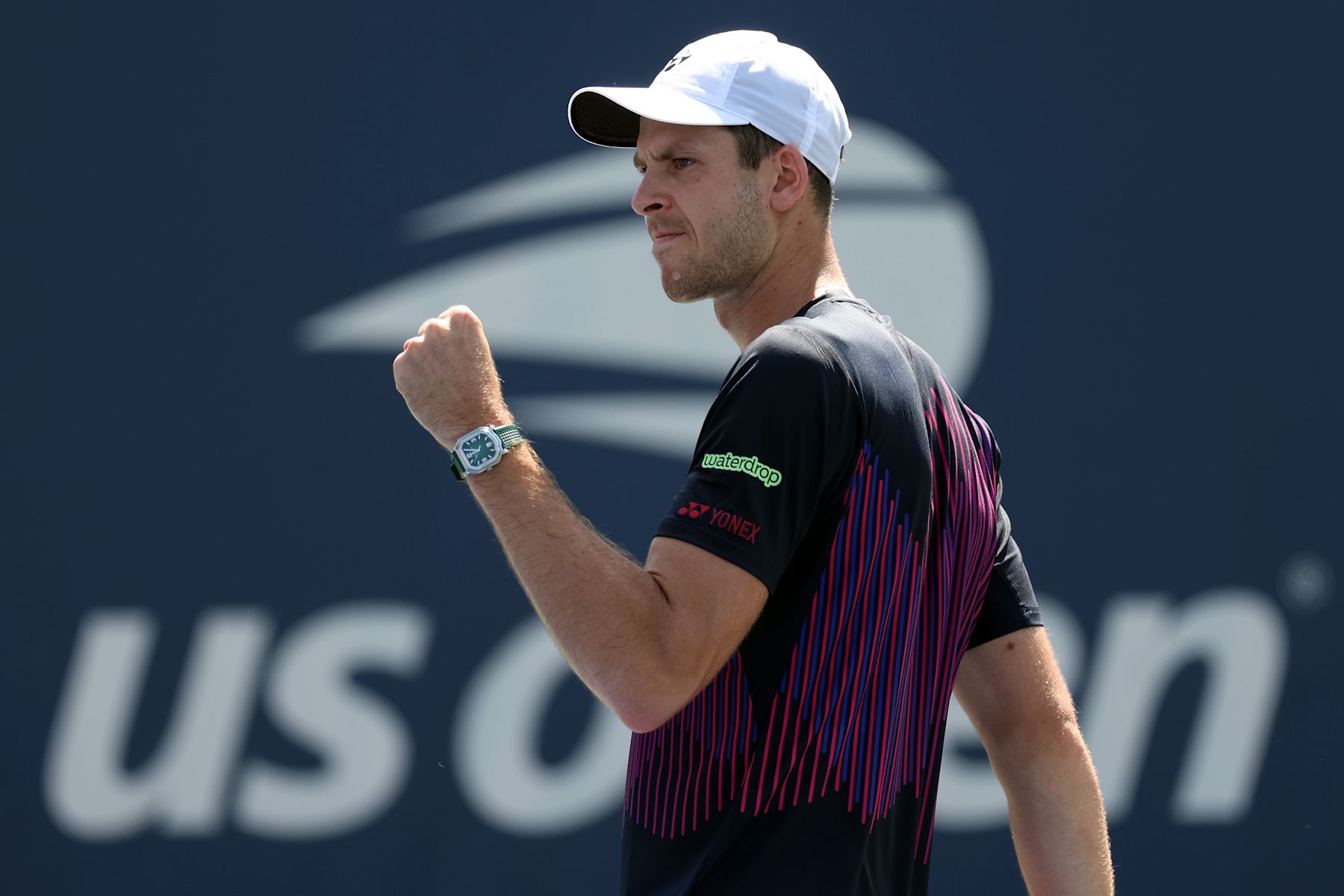 NEW YORK, NEW YORK - AUGUST 27: Hubert Hurkacz of Poland celebrates a point against Timofey Skatov of Kazakhstan during their Men's Singles First Round match on Day Two of the 2024 US Open at the USTA Billie Jean King National Tennis Center on August 27, 2024 in the Flushing neighborhood of the Queens borough of New York City. (Photo by Jamie Squire/Getty Images)