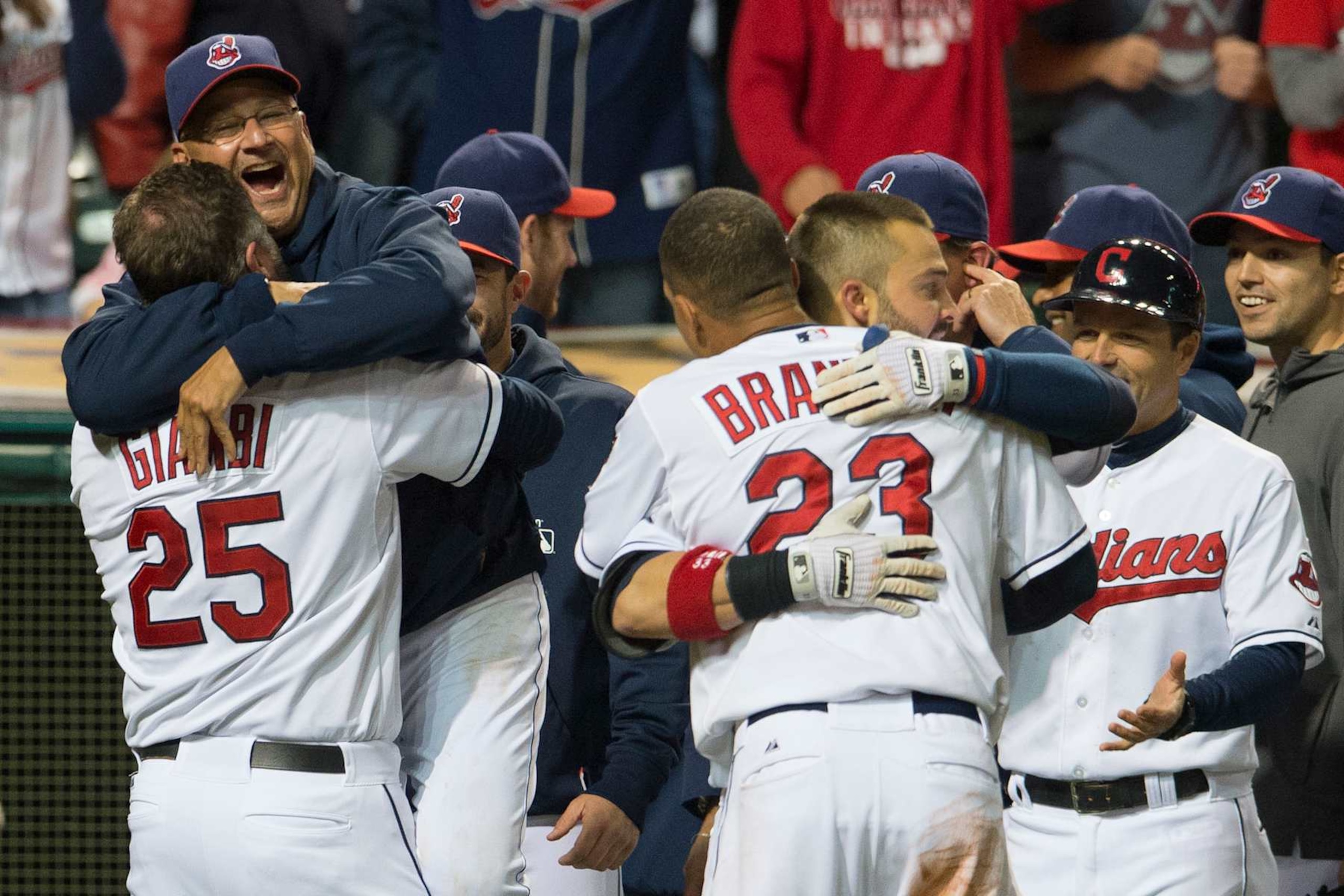 CLEVELAND, OH - SEPTEMBER 24: Jason Giambi #25 celebrates with manager Terry Francona #17 of the Cleveland Indians after Giambi hit a walk-off two-run home run to defeat the Chicago White Sox at Progressive Field on September 24, 2013 in Cleveland, Ohio. The Indians defeated the White Sox 5-4. (Photo by Jason Miller/Getty Images) CLEVELAND, OH - SEPTEMBER 24: Jason Giambi #25 celebrates with manager Terry Francona #17 of the Cleveland Indians after Giambi hit a walk-off two-run home run to defeat the Chicago White Sox at Progressive Field on September 24, 2013 in Cleveland, Ohio. The Indians defeated the White Sox 5-4. (Photo by Jason Miller/Getty Images)
