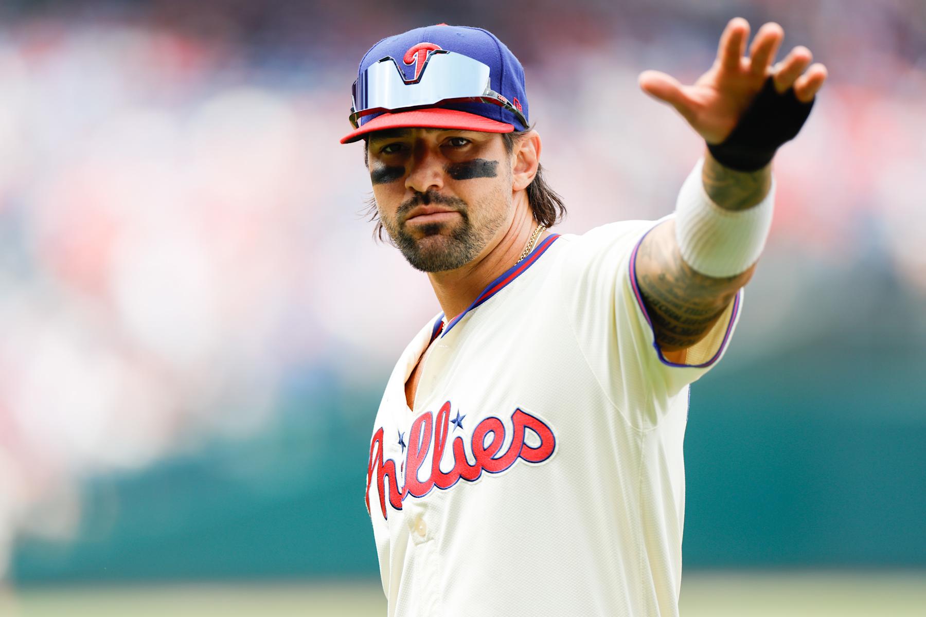 PHILADELPHIA, PA - AUGUST 18:  Nick Castellanos #8 of the Philadelphia Phillies looks on prior to the game between the Washington Nationals and the Philadelphia Phillies at Citizens Bank Park on Sunday, August 18, 2024 in Philadelphia, Pennsylvania. (Photo by Steve Boyle/MLB Photos via Getty Images)