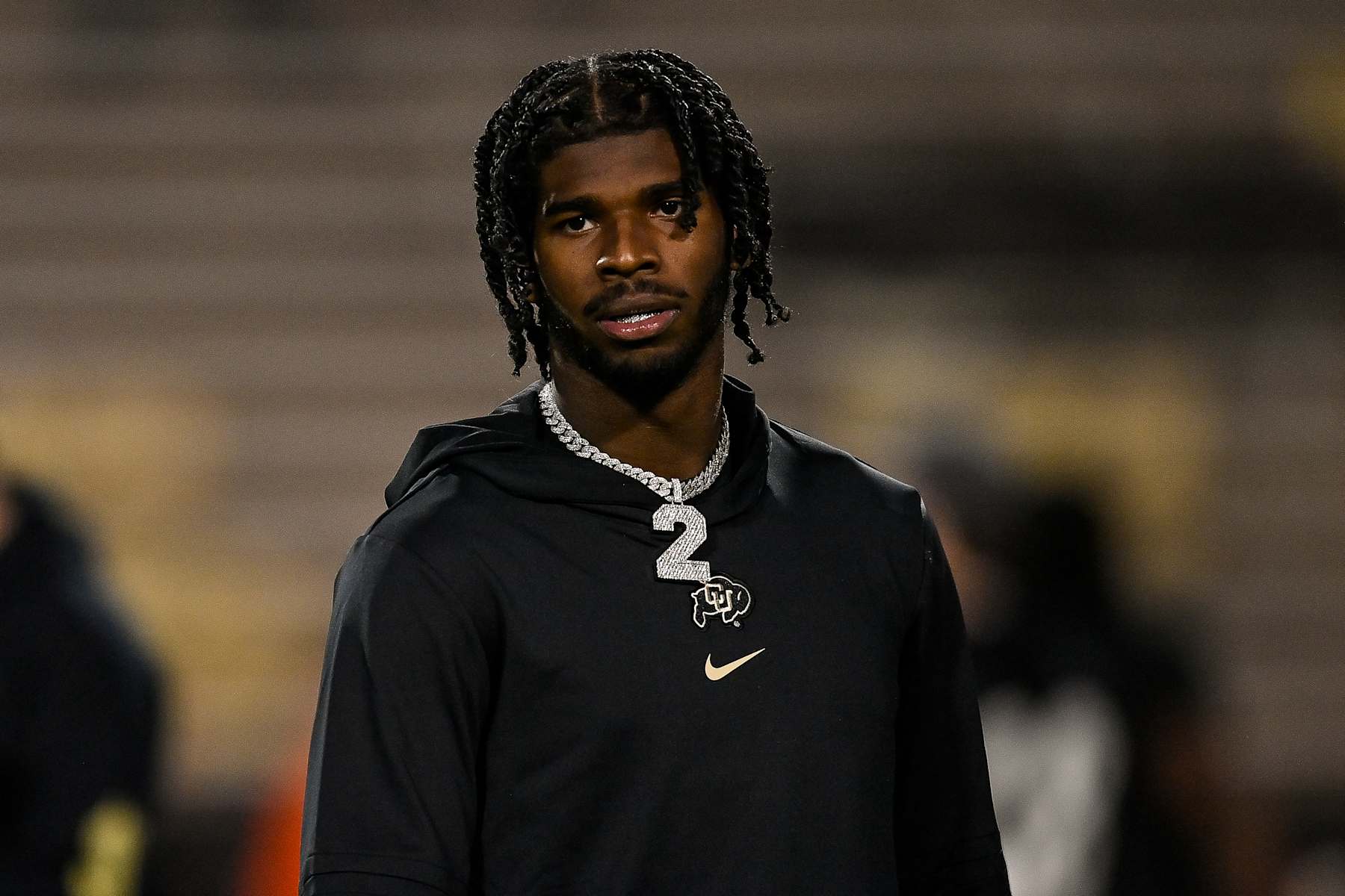 BOULDER, CO - NOVEMBER 4: Quarterback Shedeur Sanders #2 of the Colorado Buffaloes looks on before a game against the Oregon State Beavers at Folsom Field on November 4, 2023 in Boulder, Colorado. (Photo by Dustin Bradford/Getty Images) BOULDER, CO - NOVEMBER 4: Quarterback Shedeur Sanders #2 of the Colorado Buffaloes looks on before a game against the Oregon State Beavers at Folsom Field on November 4, 2023 in Boulder, Colorado. (Photo by Dustin Bradford/Getty Images)