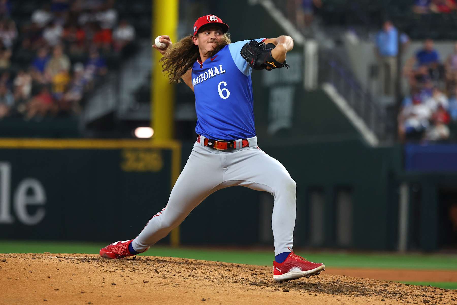 ARLINGTON, TEXAS - JULY 13: Rhett Lowder #6 of the Cincinnati Reds pitches during the fifth inning of the All-Star Futures Game at Globe Life Field on July 13, 2024 in Arlington, Texas.  (Photo by Richard Rodriguez/Getty Images)