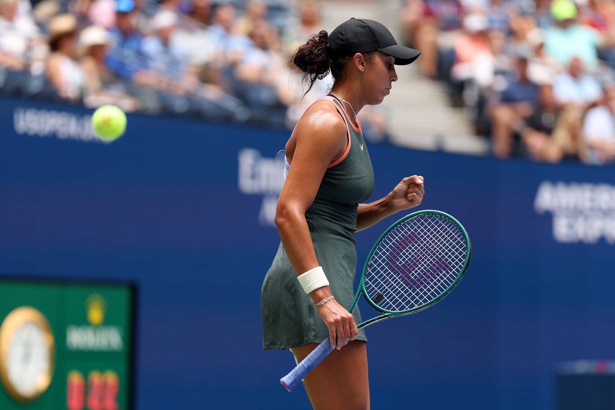 NEW YORK, NEW YORK - AUGUST 28:  Madison Keys of the United States reacts against Maya Joint of Australia during their Women's Second Round match on Day Three of the 2024 US Open at USTA Billie Jean King National Tennis Center on August 28, 2024 in the Flushing neighborhood of the Queens borough of New York City. (Photo by Sarah Stier/Getty Images)