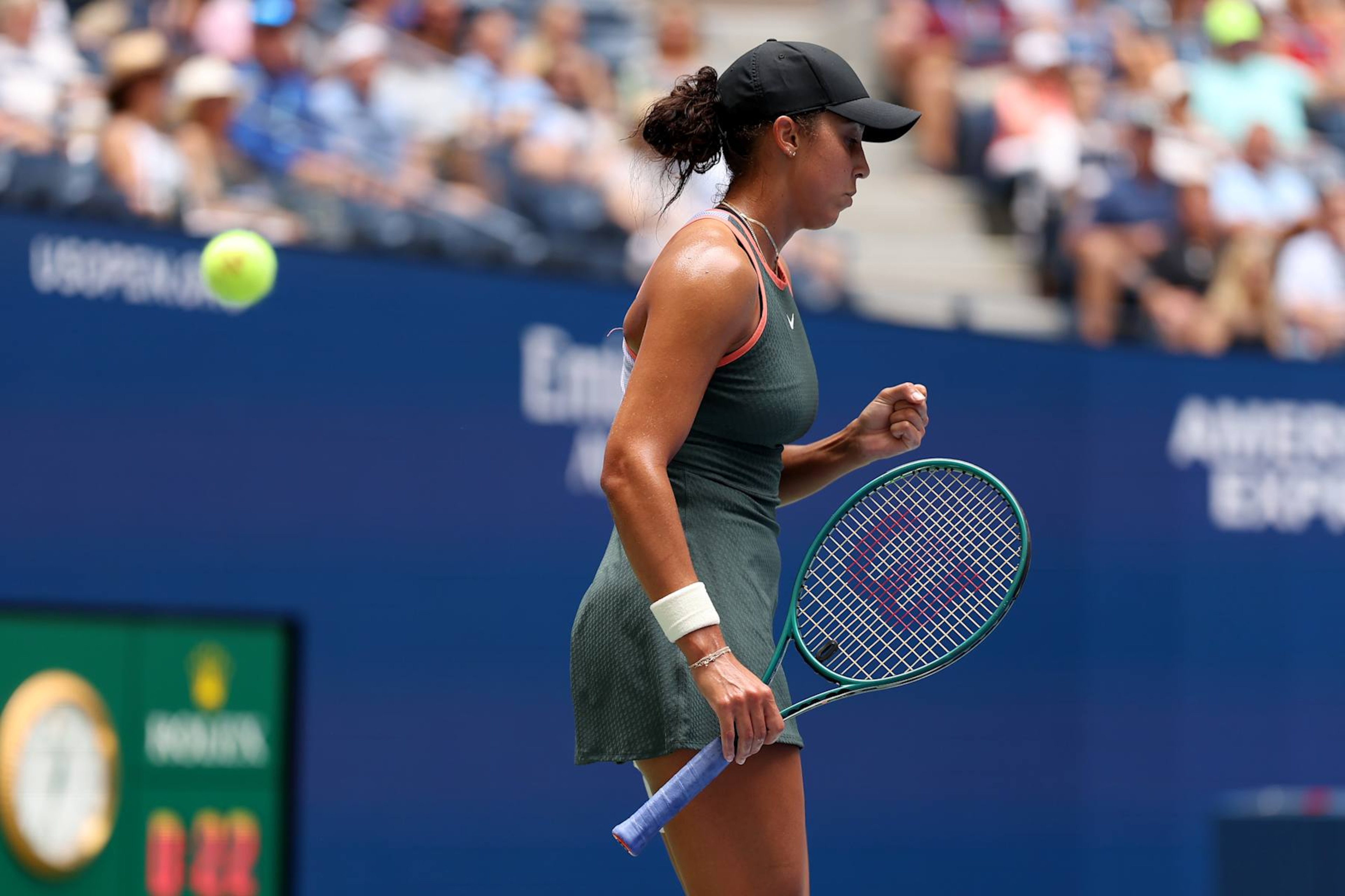 NEW YORK, NEW YORK - AUGUST 28:  Madison Keys of the United States reacts against Maya Joint of Australia during their Women's Second Round match on Day Three of the 2024 US Open at USTA Billie Jean King National Tennis Center on August 28, 2024 in the Flushing neighborhood of the Queens borough of New York City. (Photo by Sarah Stier/Getty Images)