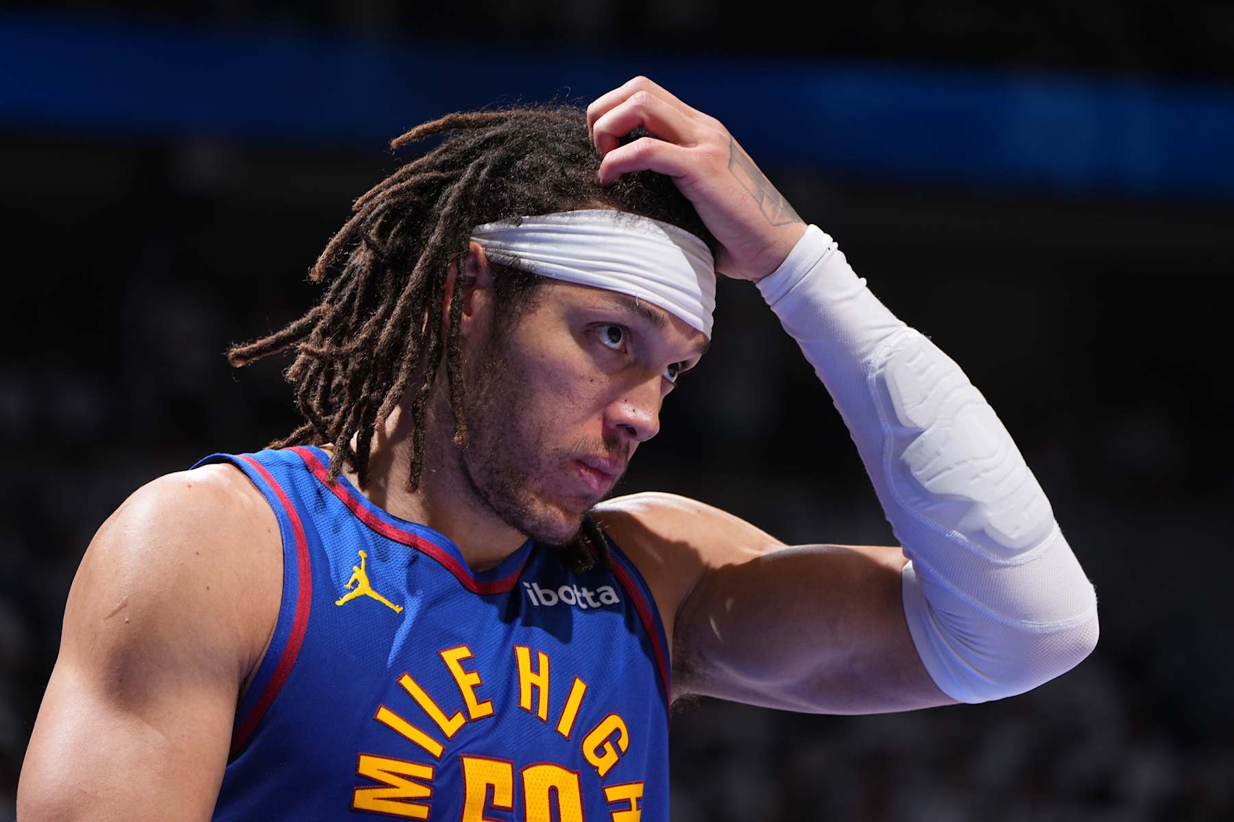 MINNEAPOLIS, MN - MAY 16: Aaron Gordon #50 of the Denver Nuggets looks on during the game against the Minnesota Timberwolves during Round 2 Game 6 of the 2024 NBA Playoffs on May 16, 2024 at Target Center in Minneapolis, Minnesota. NOTE TO USER: User expressly acknowledges and agrees that, by downloading and or using this Photograph, user is consenting to the terms and conditions of the Getty Images License Agreement. Mandatory Copyright Notice: Copyright 2024 NBAE (Photo by Garrett Ellwood/NBAE via Getty Images)