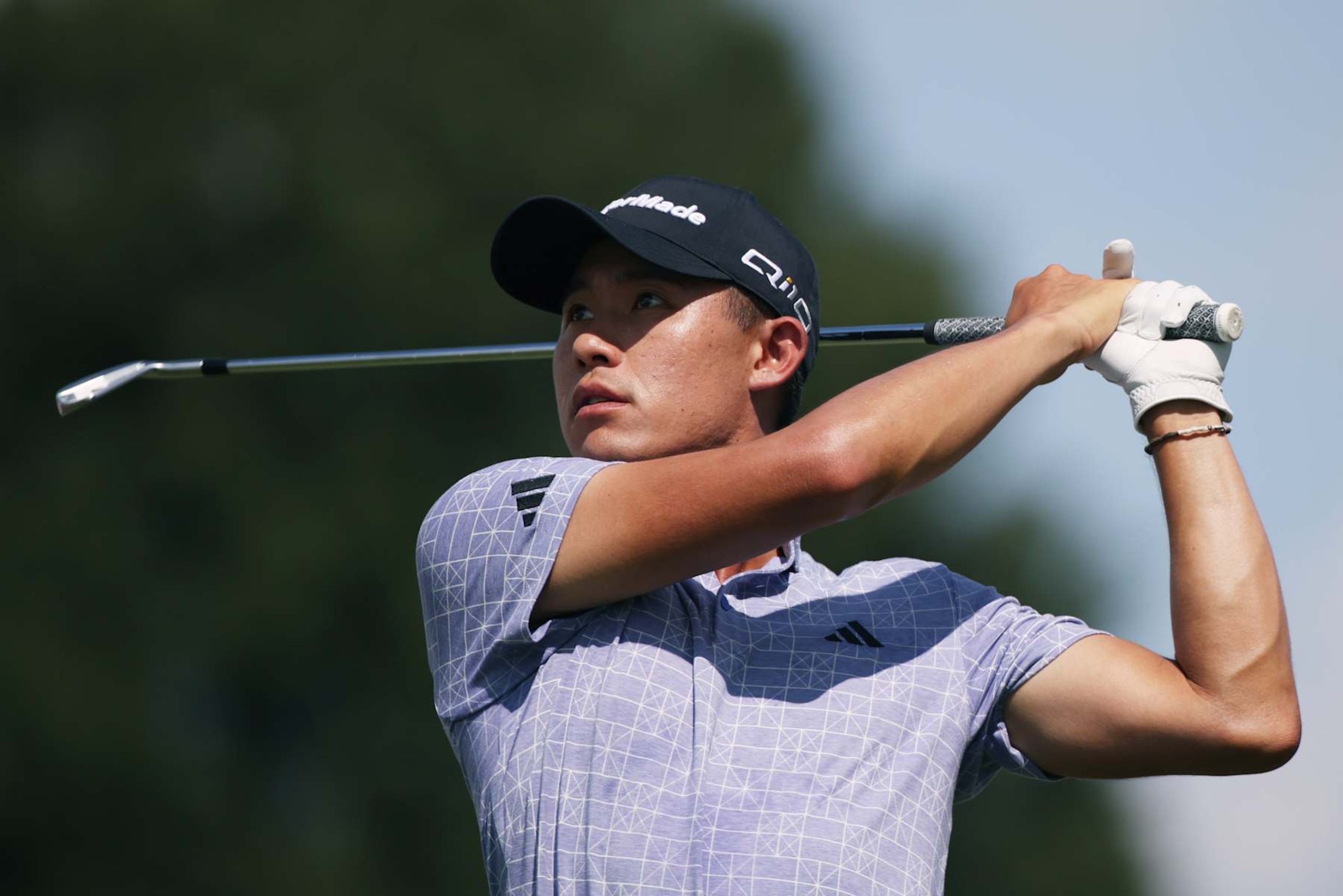 ATLANTA, GEORGIA - AUGUST 30: Collin Morikawa of the United States hits his shot from the ninth tee during the second round of the TOUR Championship at East Lake Golf Club on August 30, 2024 in Atlanta, Georgia. (Photo by Mike Mulholland/Getty Images)