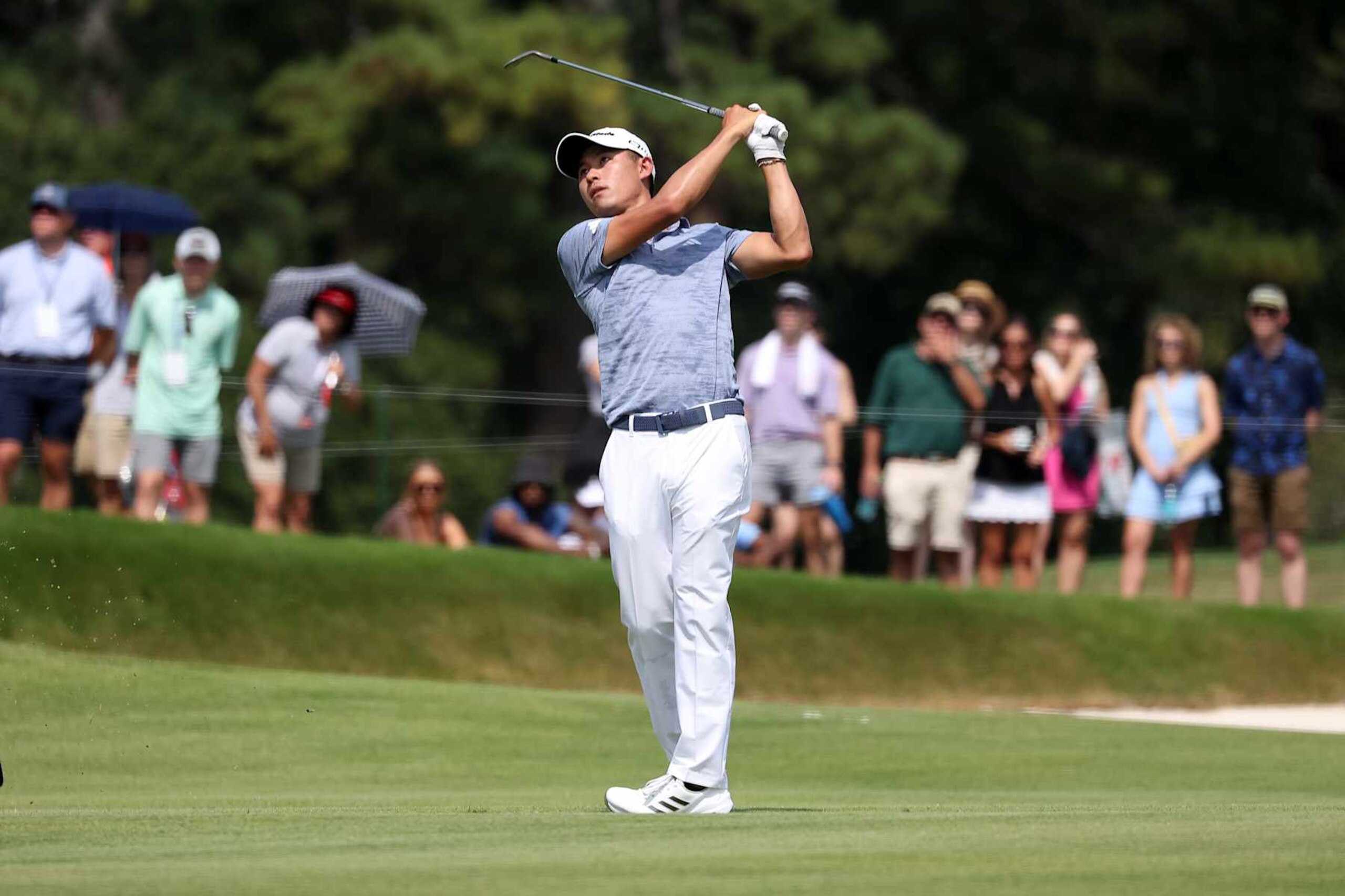 ATLANTA, GA - AUGUST 31: Colin Morikawa (USA) during the third round of the 2024 FedExCup Playoffs Tour Championship on August 31, 2024 at East Lake Golf Club in Atlanta, Georgia. (Photo by Michael Wade/Icon Sportswire via Getty Images) ATLANTA, GA - AUGUST 31: Colin Morikawa (USA) during the third round of the 2024 FedExCup Playoffs Tour Championship on August 31, 2024 at East Lake Golf Club in Atlanta, Georgia. (Photo by Michael Wade/Icon Sportswire via Getty Images)