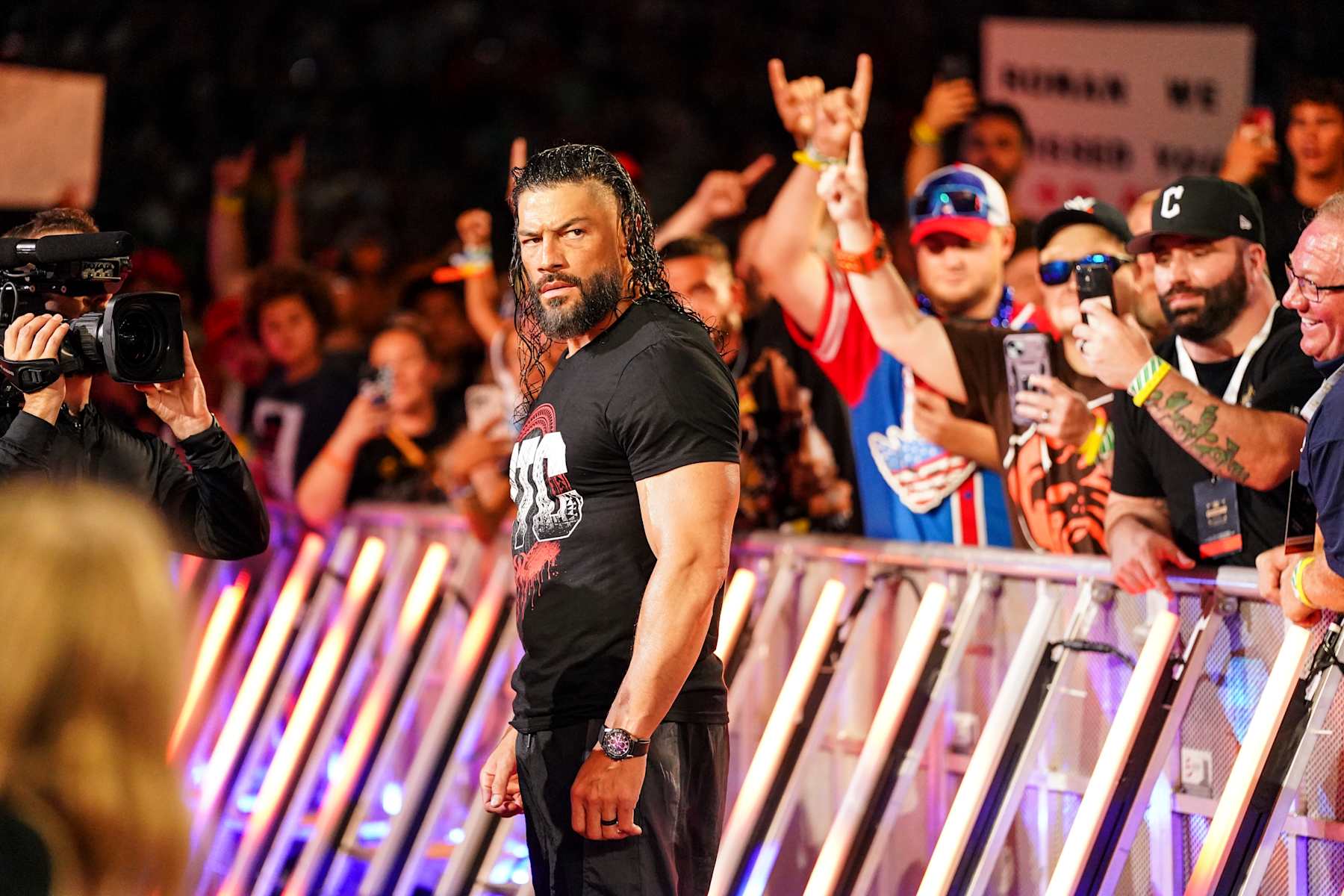 CLEVELAND, OHIO - AUGUST 03: Roman Reigns leaves the ring during SummerSlam at Cleveland Browns Stadium on August 3, 2024 in Cleveland, Ohio. (Photo by WWE/Getty Images)