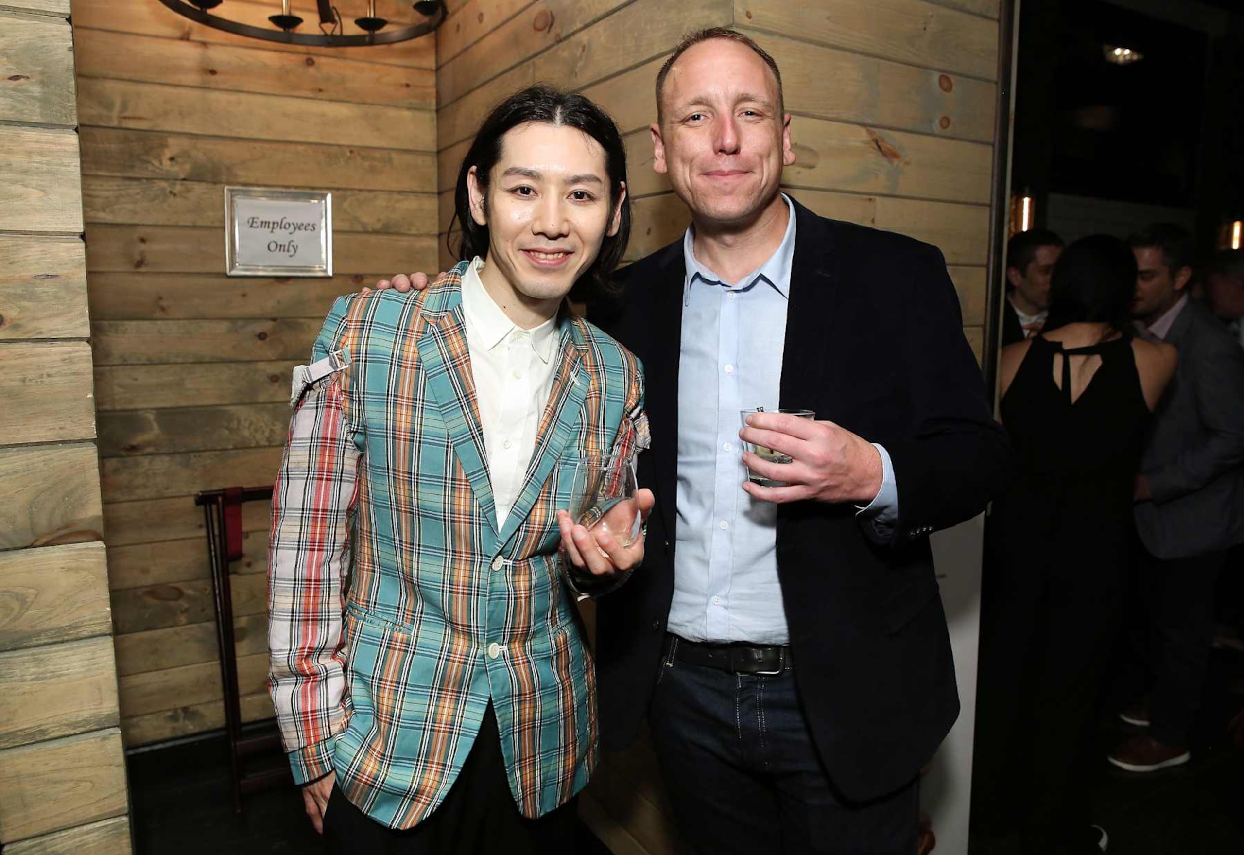 NEW YORK, NEW YORK - APRIL 26: Competitive eaters Takeru Kobayashi (L) and Joey Chestnut attend the Tribeca Film Festival after-party for "The Good, The Bad, The Hungry", hosted by Tribeca/ESPN Sports at Ainsworth FIDI on April 26, 2019 in New York City. (Photo by Monica Schipper/Getty Images for 2019 Tribeca Film Festival )